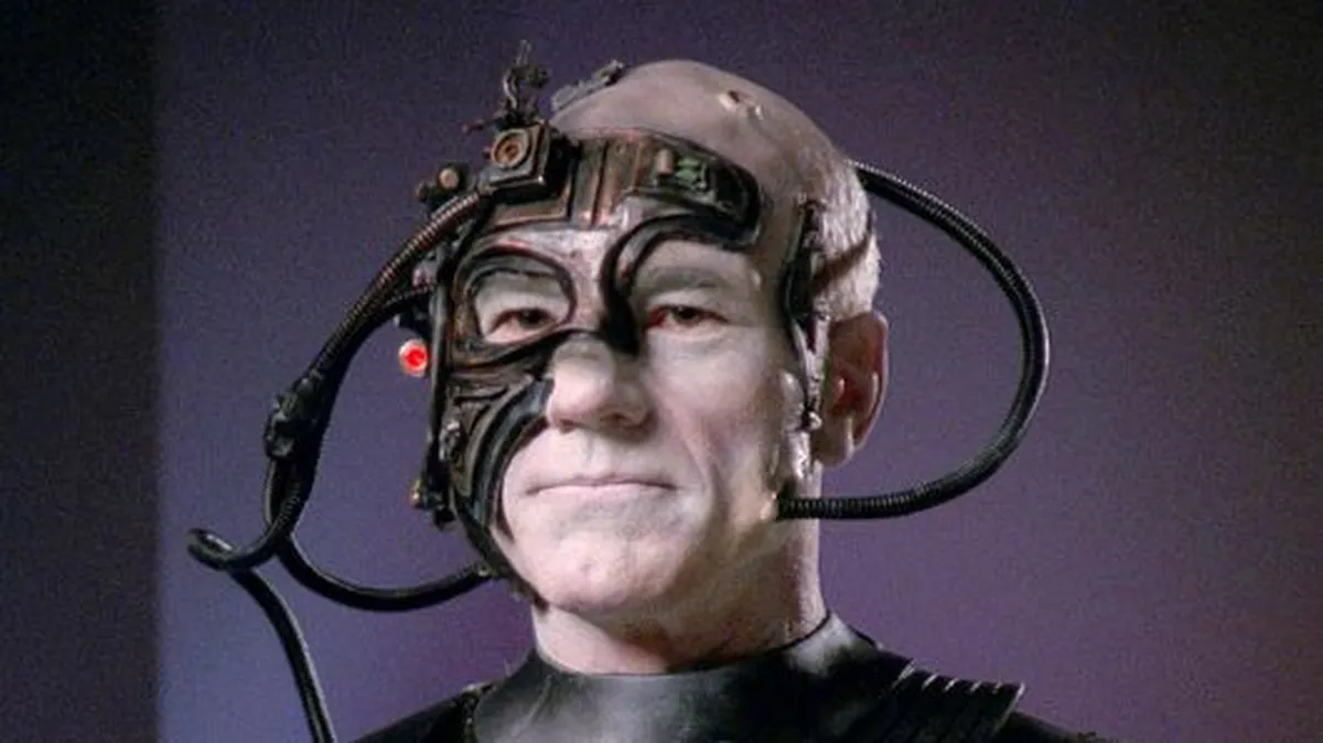 Close-up of a futuristic neural interface model integrated with a human face