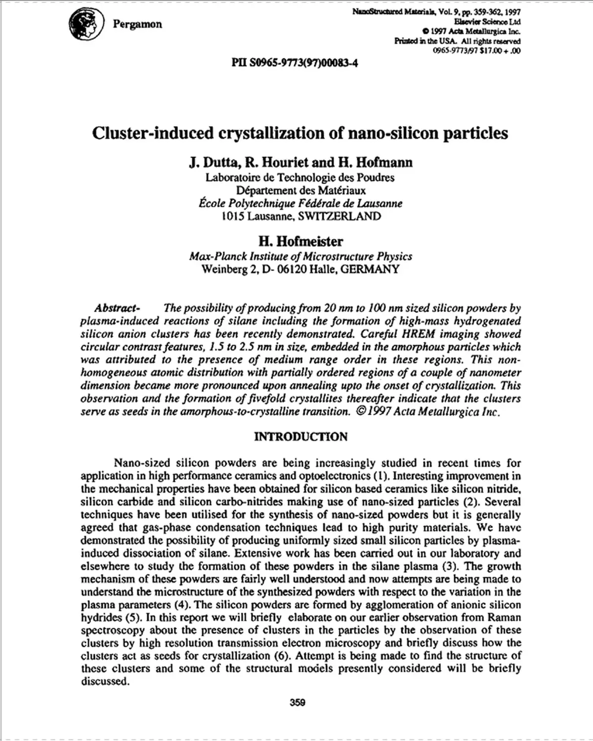 Clusiter Induced Crystalization Of Nano Silicon Particles