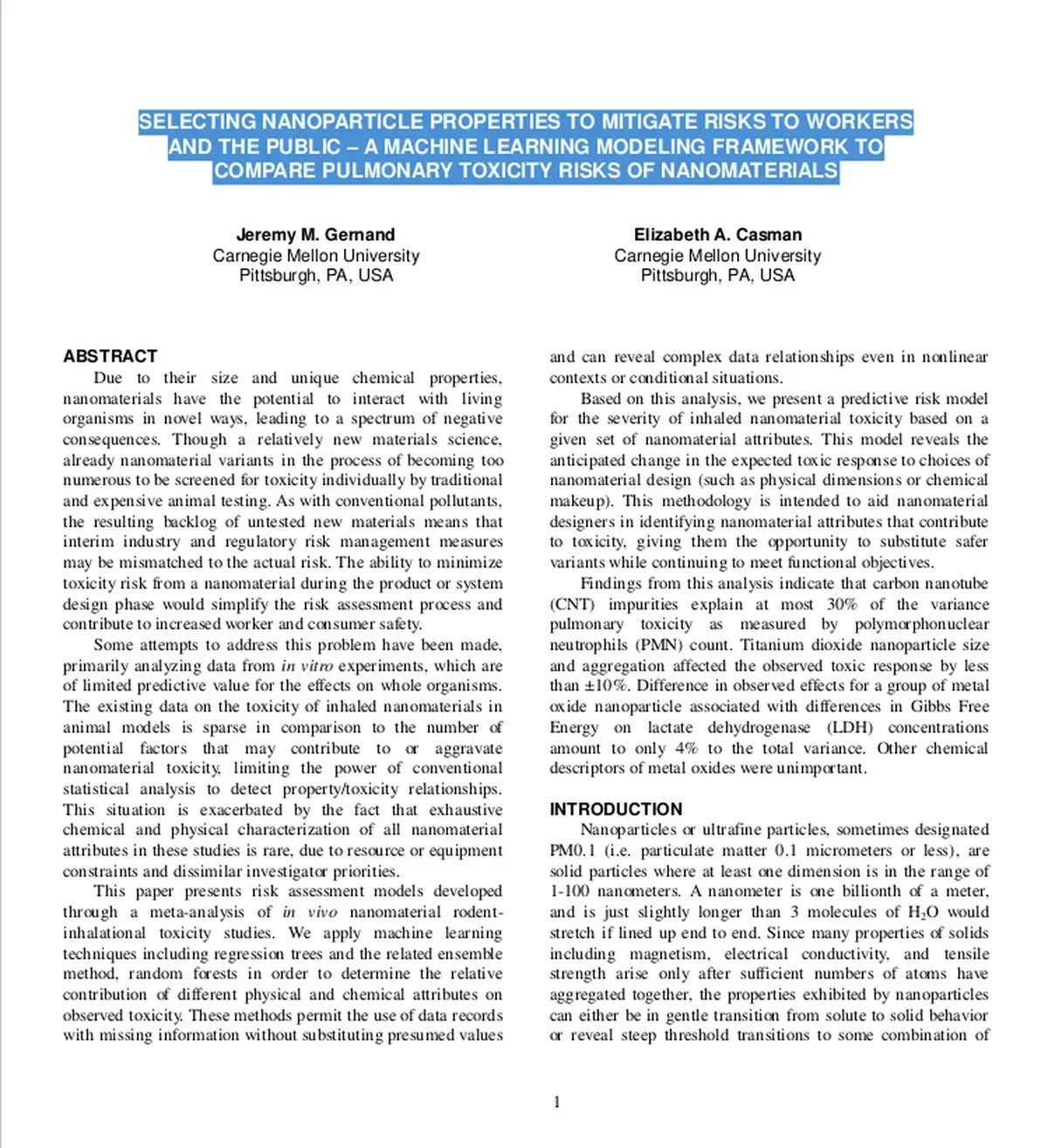 Selecting Nanoparticle Properties To Mitigate Risks To Workers And The Public – A Machine Learning Modeling Framework To Compare Pulmonary Toxicity Risks Of Nanomaterials
