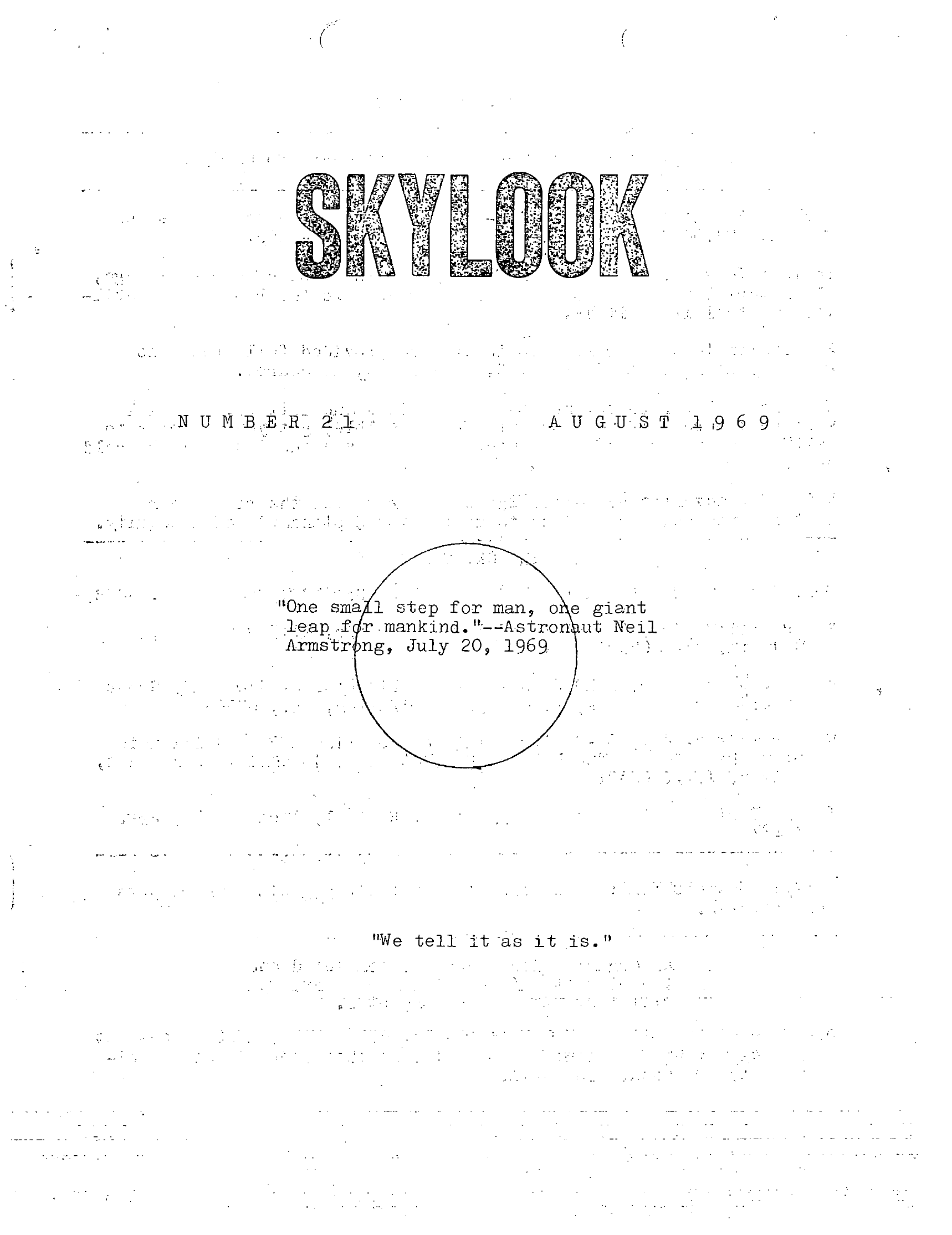 Complete text and images from the MUFON UFO Journal - 1969 8. August - Skylook issue of the MUFON UFO Journal.