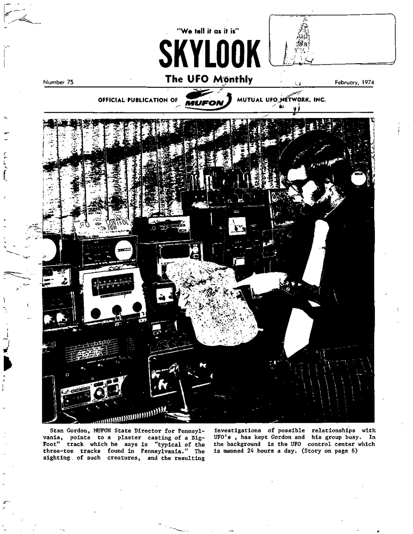 Complete text and images from the MUFON UFO Journal - 1974 2. February - Skylook issue of the MUFON UFO Journal.