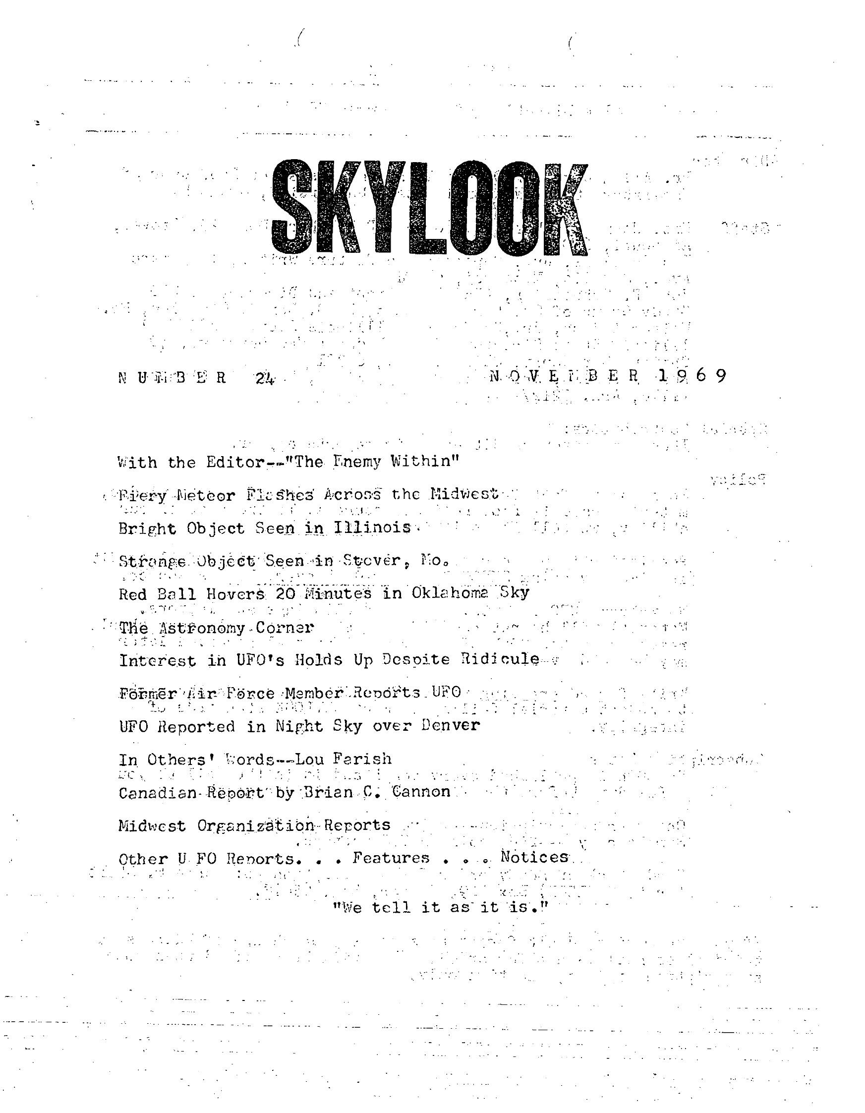Mufon Ufo Journal 1969 11 November Skylook Page 1