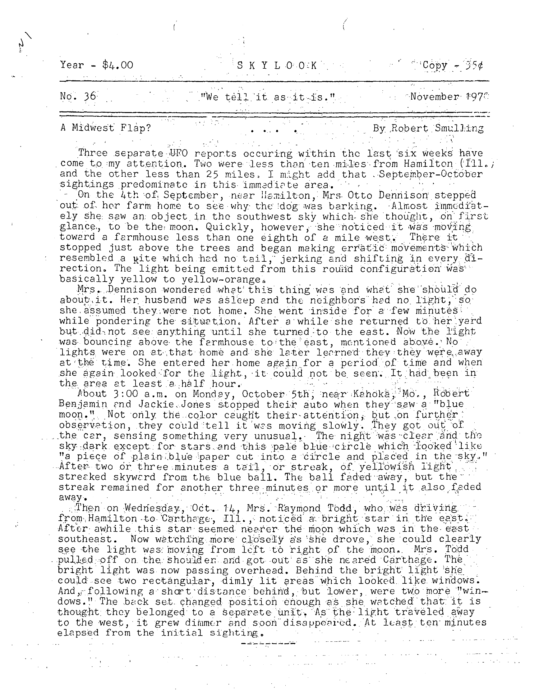 Mufon Ufo Journal 1970 11 November Skylook Page 1