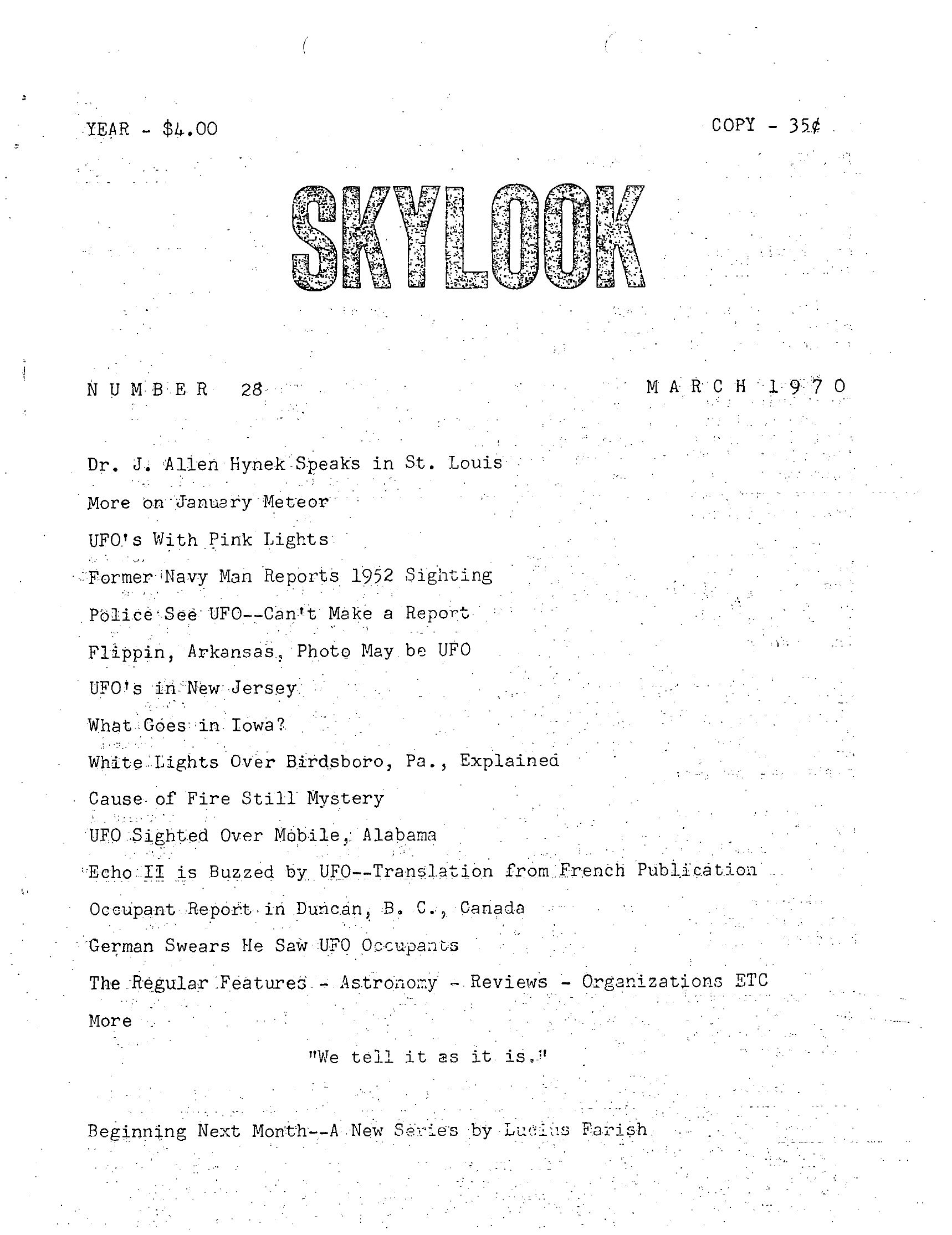 Mufon Ufo Journal 1970 3 March Skylook Page 1