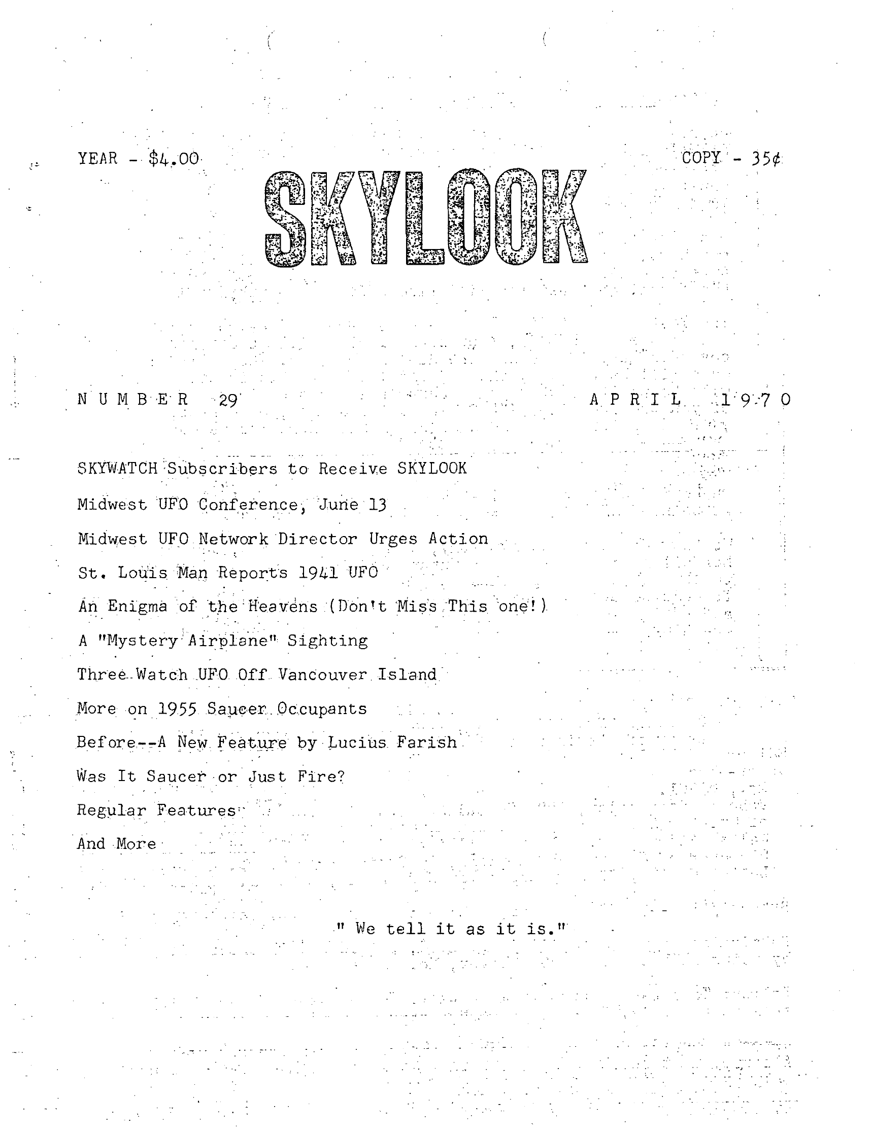 Mufon Ufo Journal 1970 4 April Skylook Page 1