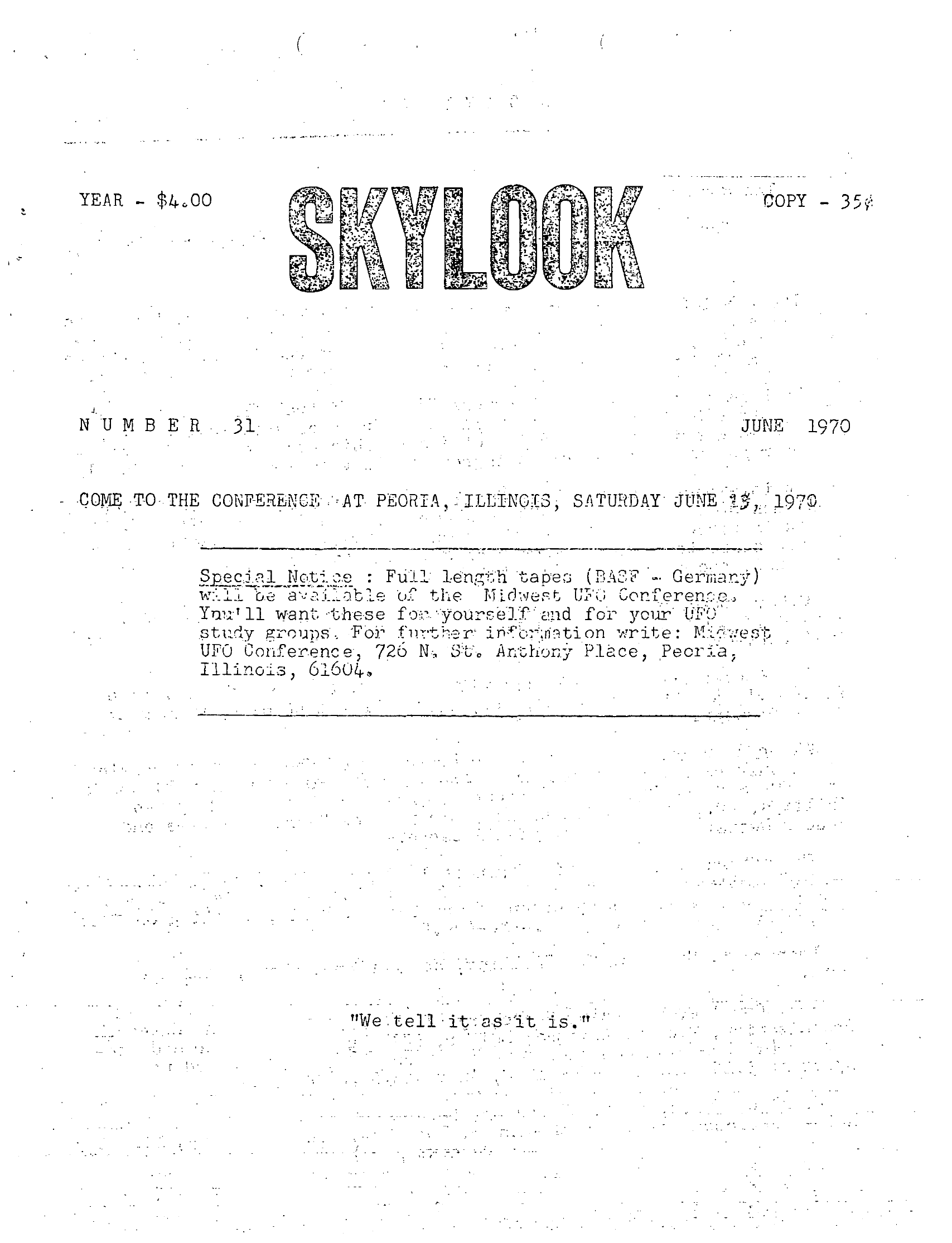 Mufon Ufo Journal 1970 6 June Skylook Page 1