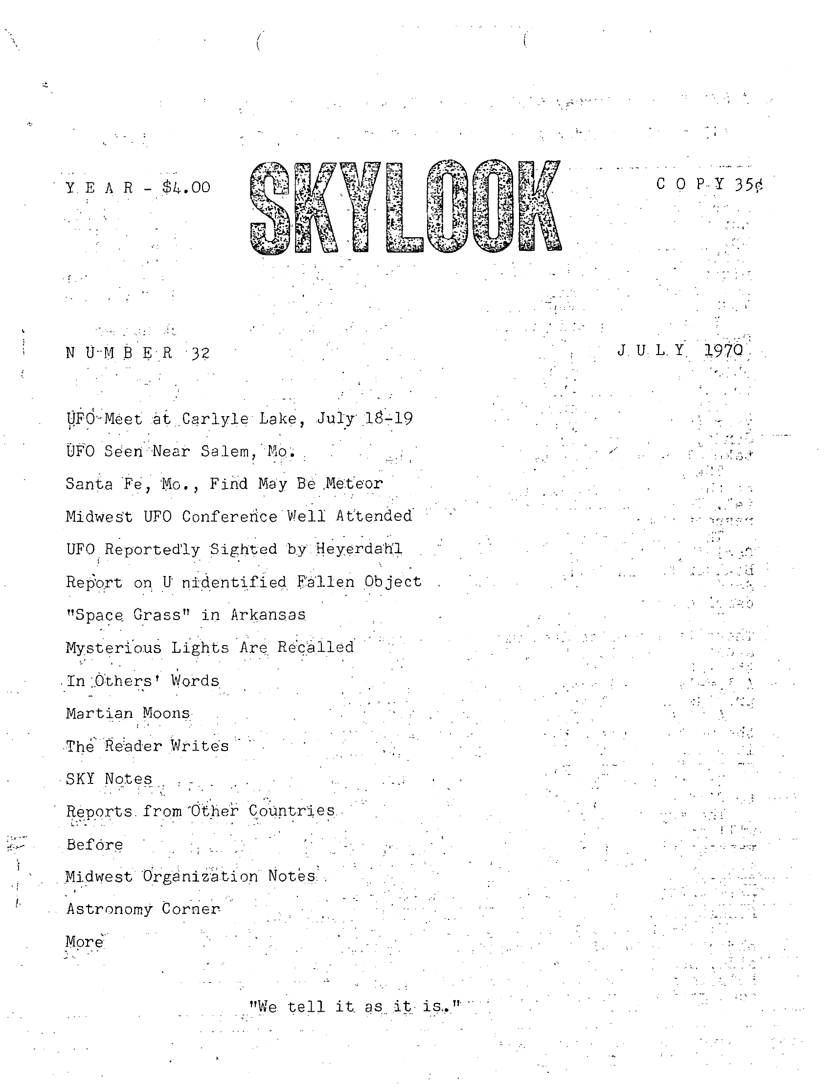Mufon Ufo Journal 1970 7 July Skylook Page 1