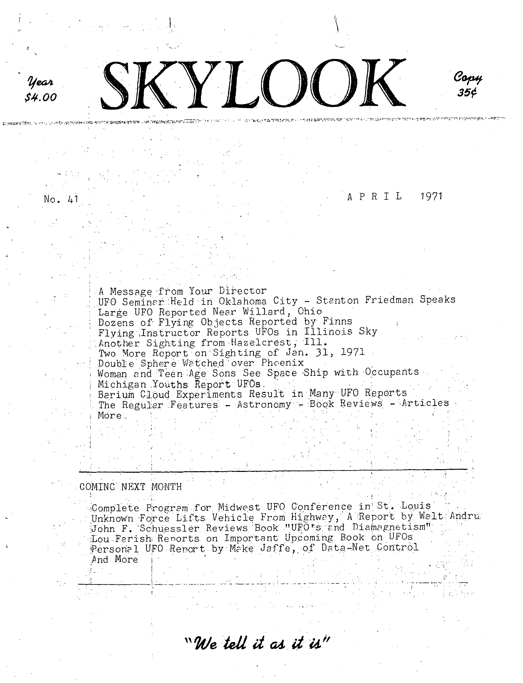 Mufon Ufo Journal 1971 4 April Skylook Page 1