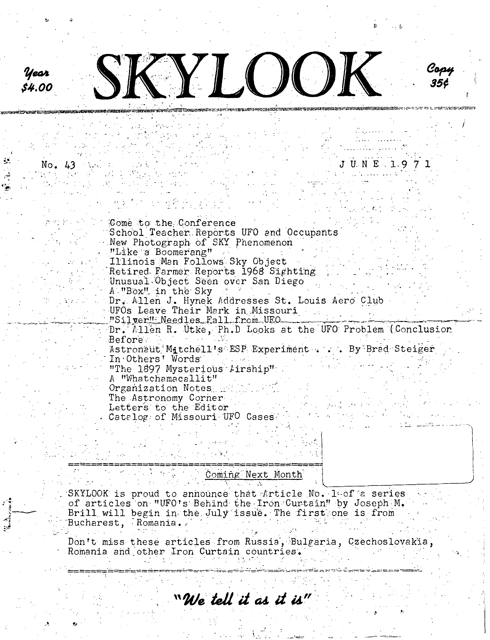 Mufon Ufo Journal 1971 6 June Skylook Page 1