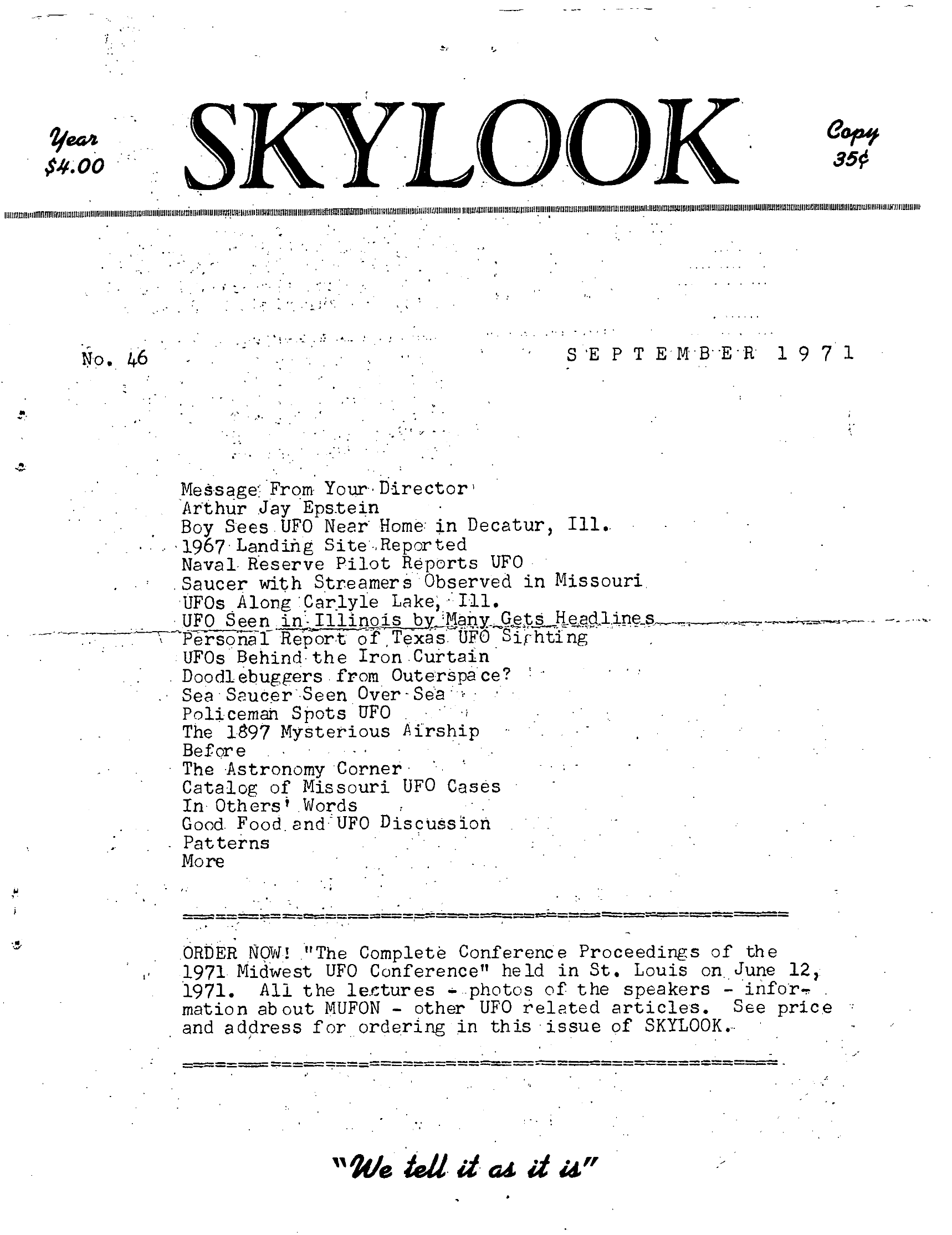 Mufon Ufo Journal 1971 9 September Skylook Page 1
