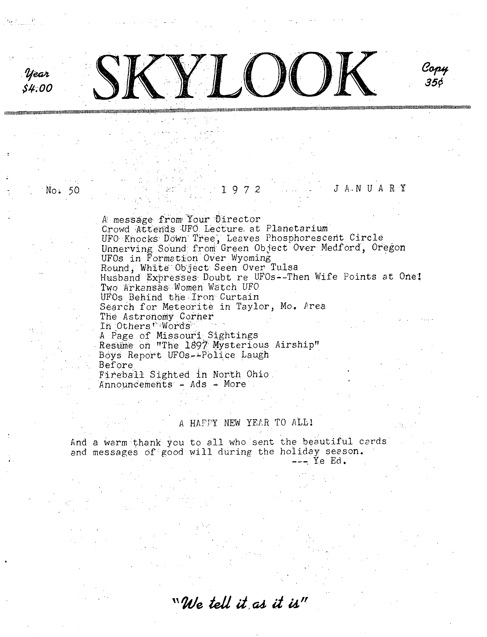 Mufon Ufo Journal 1972 1 January Skylook Page 1