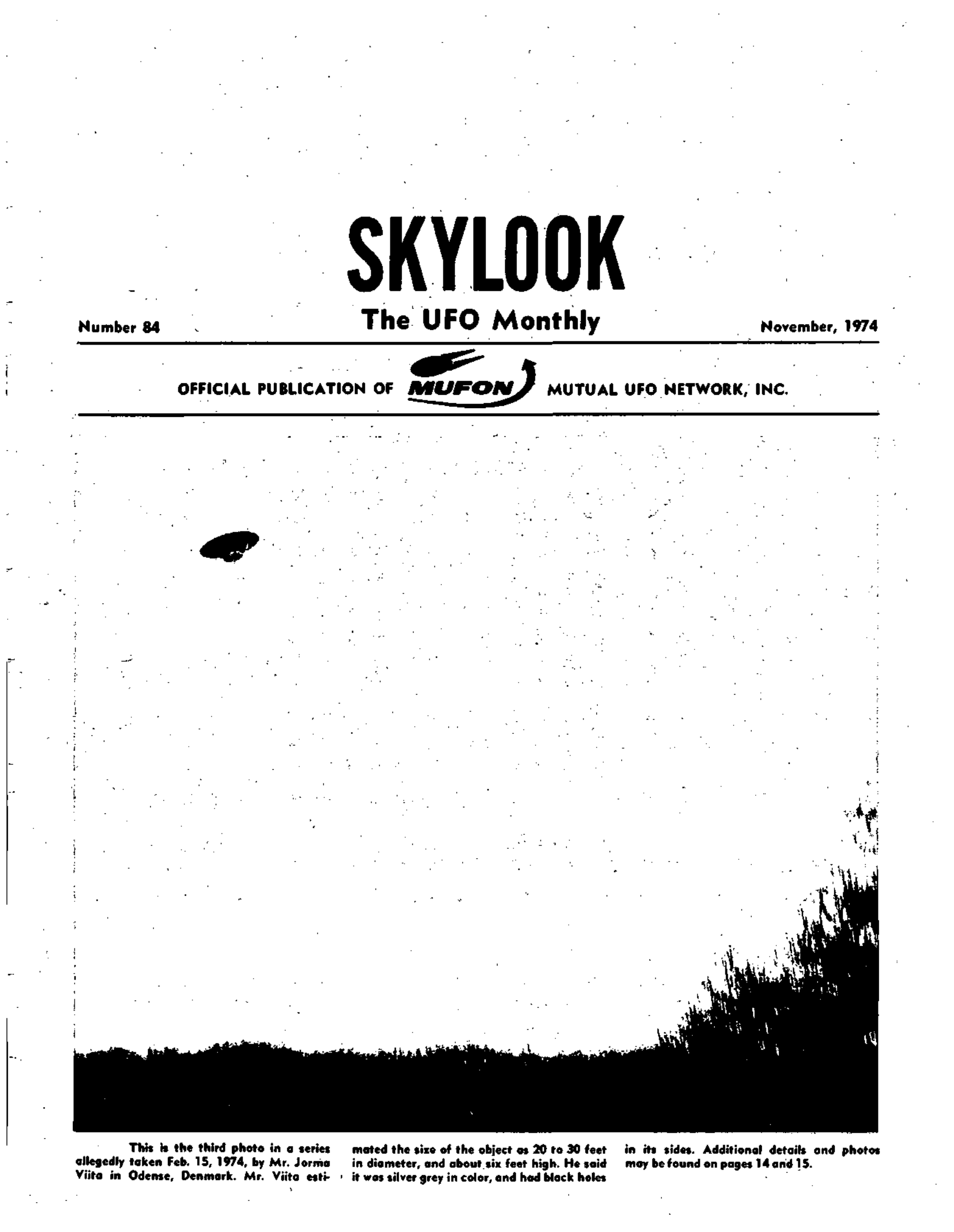 Mufon Ufo Journal 1974 11 November Skylook Page 1