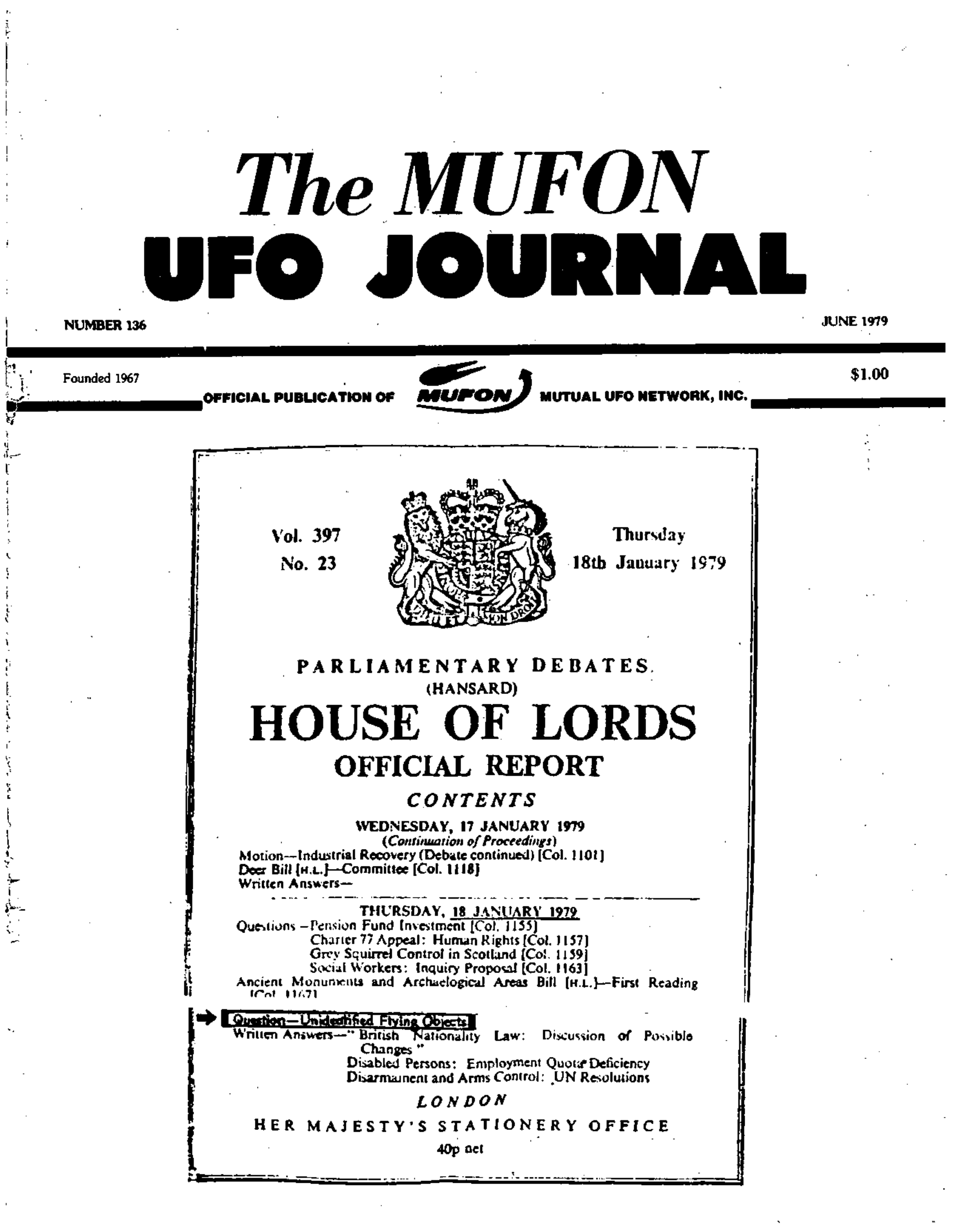 Mufon Ufo Journal 1979 6 June Page 1