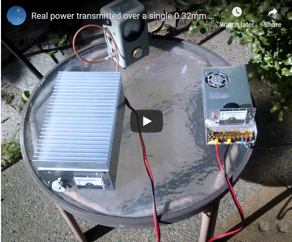Demonstration of real power transmission using a single 0.32mm wire