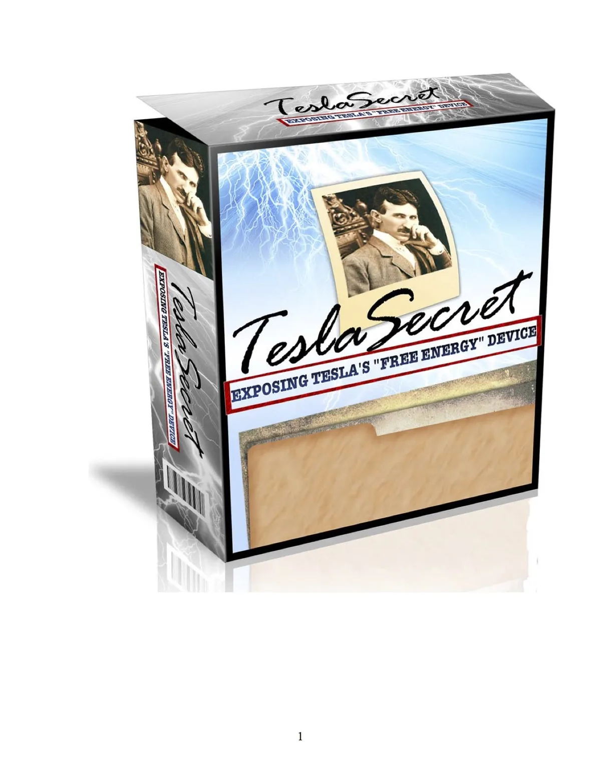 Box cover of "Tesla Secret" revealing Tesla's "Free Energy" device