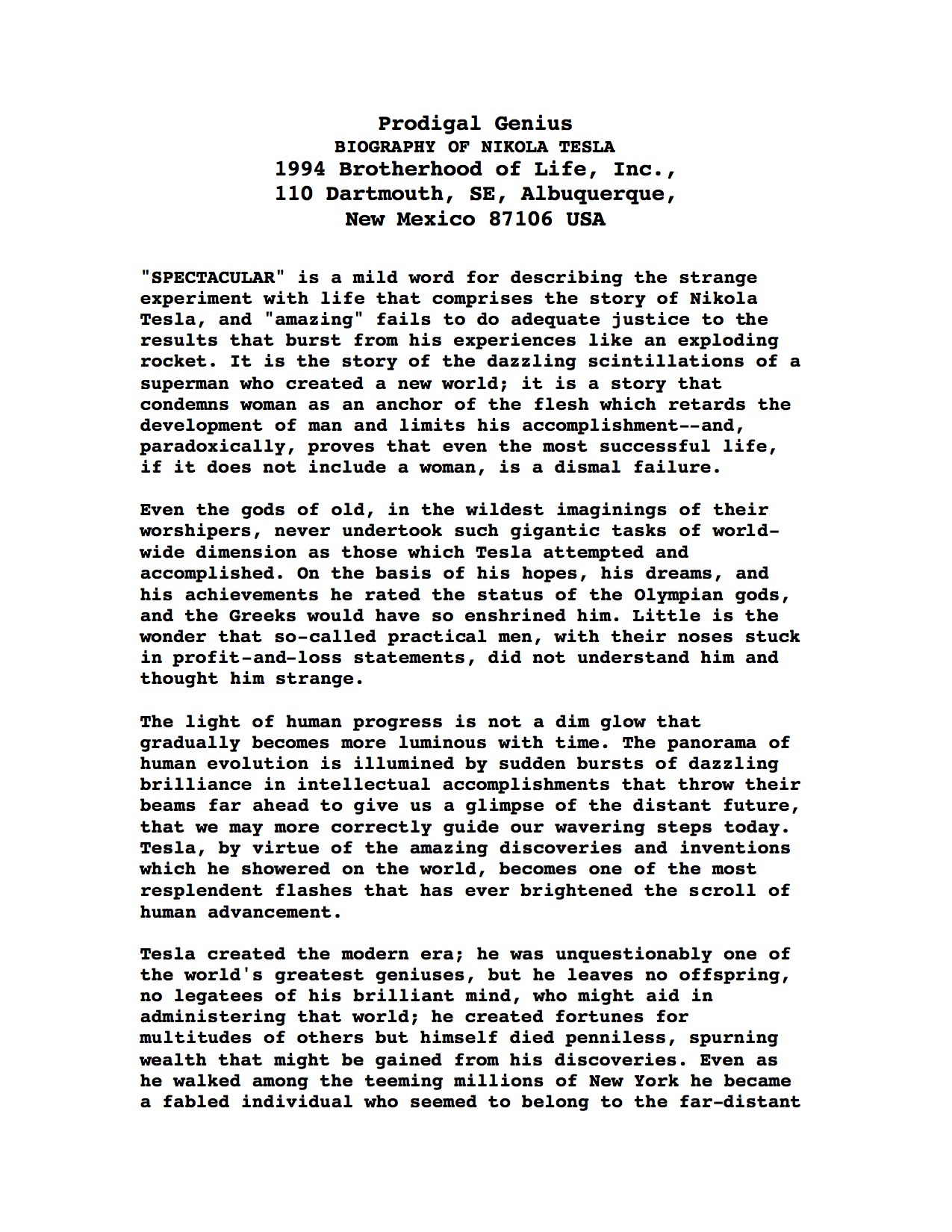 Biography of Nikola Tesla - Prodigal Genius