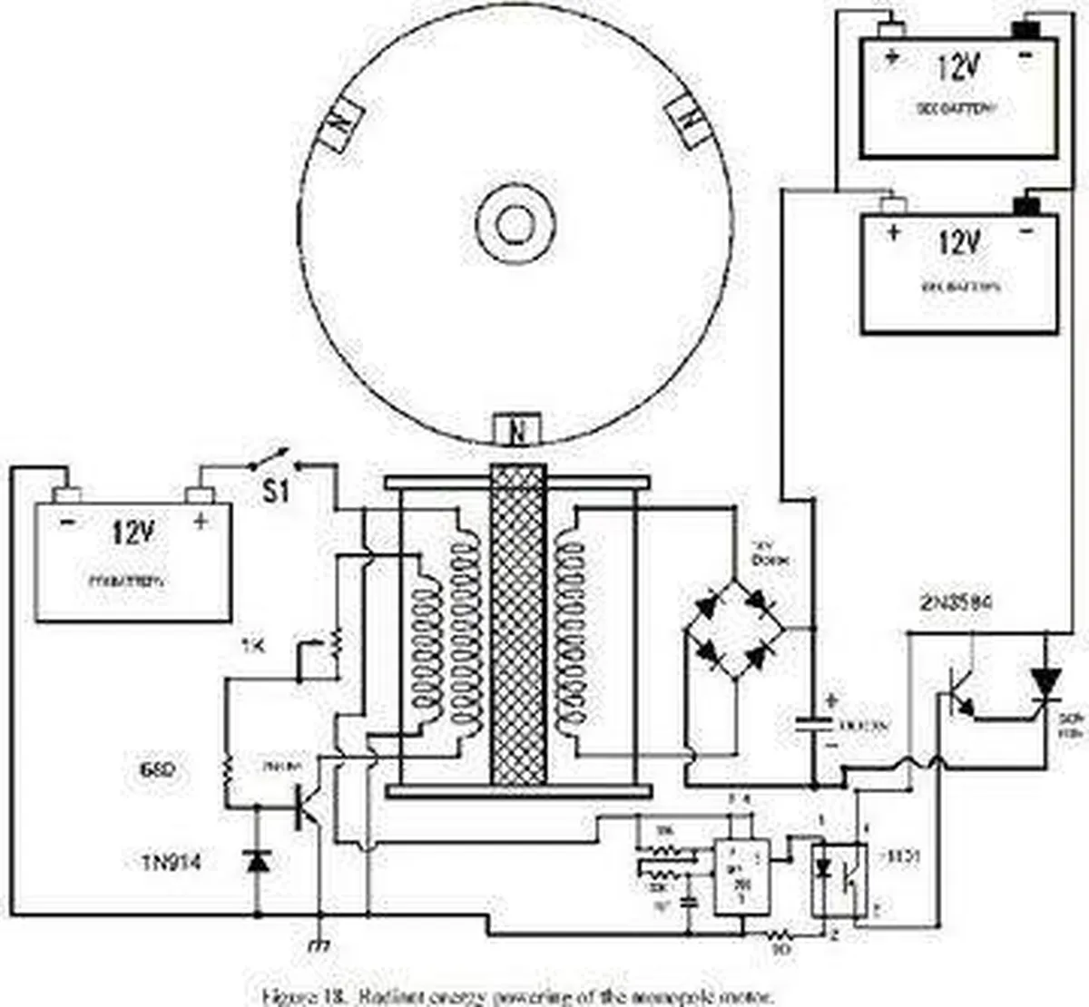 Circuit diagram of a radial monopole energy generator