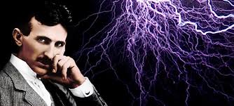 The Master of Electricity Portrait of Nikola Tesla with electric sparks in the background