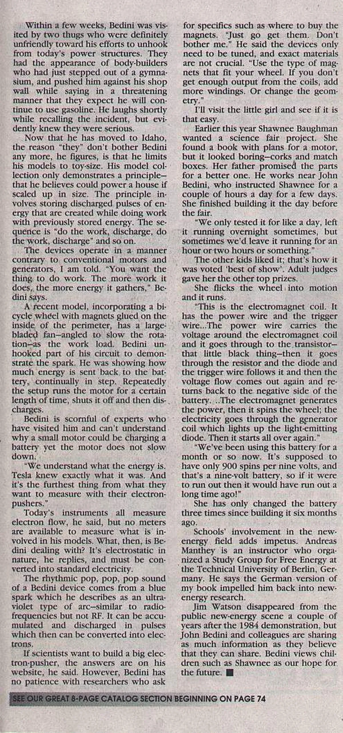 A vintage newspaper article discussing Nikola Tesla's research and theories on energy and electricity storage