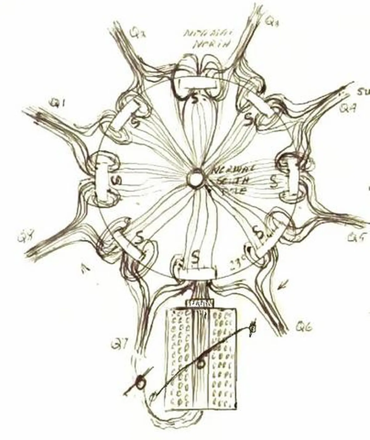 Diagram illustrating Nikola Tesla's monopole concept for energy transmission