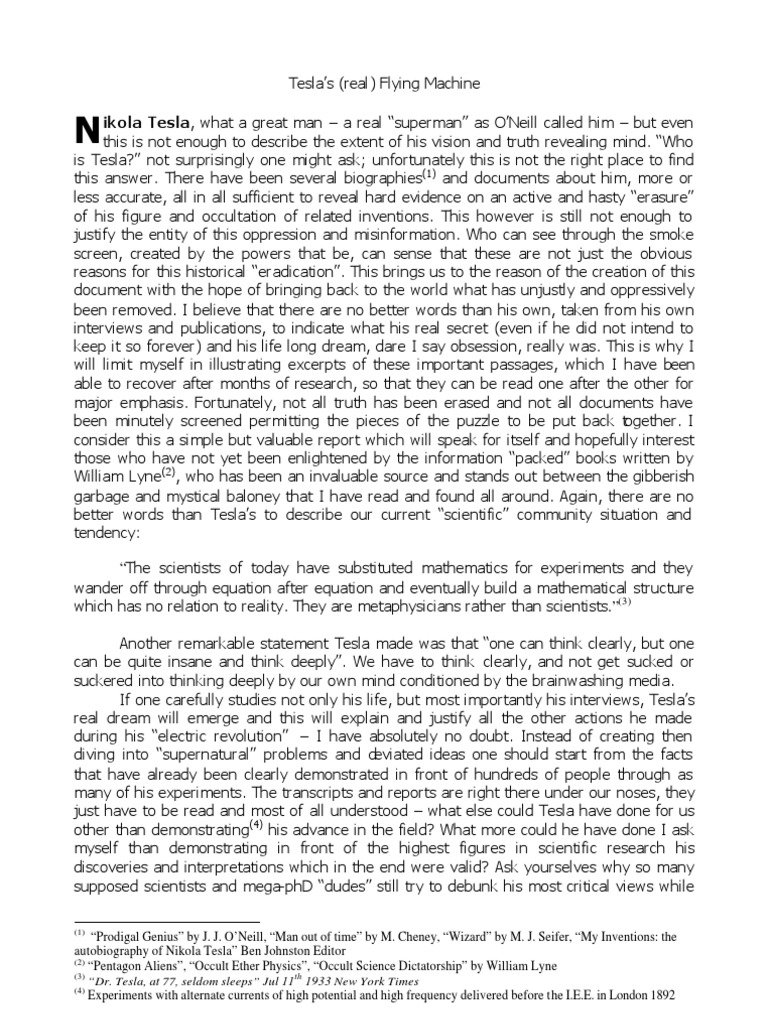 Tesla's Flying Machine (in his own words)
