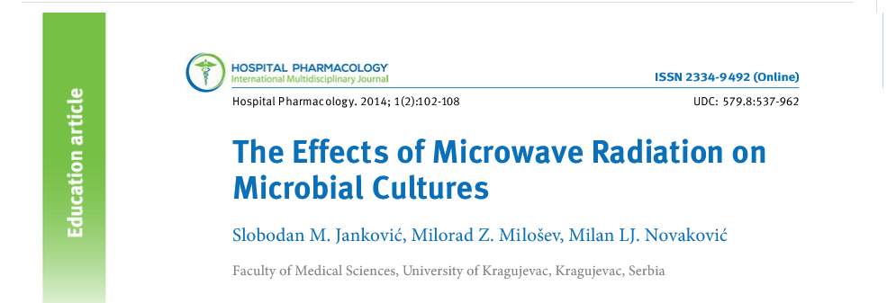 Journal header of the education article 'The Effects of Microwave Radiation on Microbial Cultures' by Jankovic, Milosev and Novakovic, Hospital Pharmacology 2014;1(2):102-108