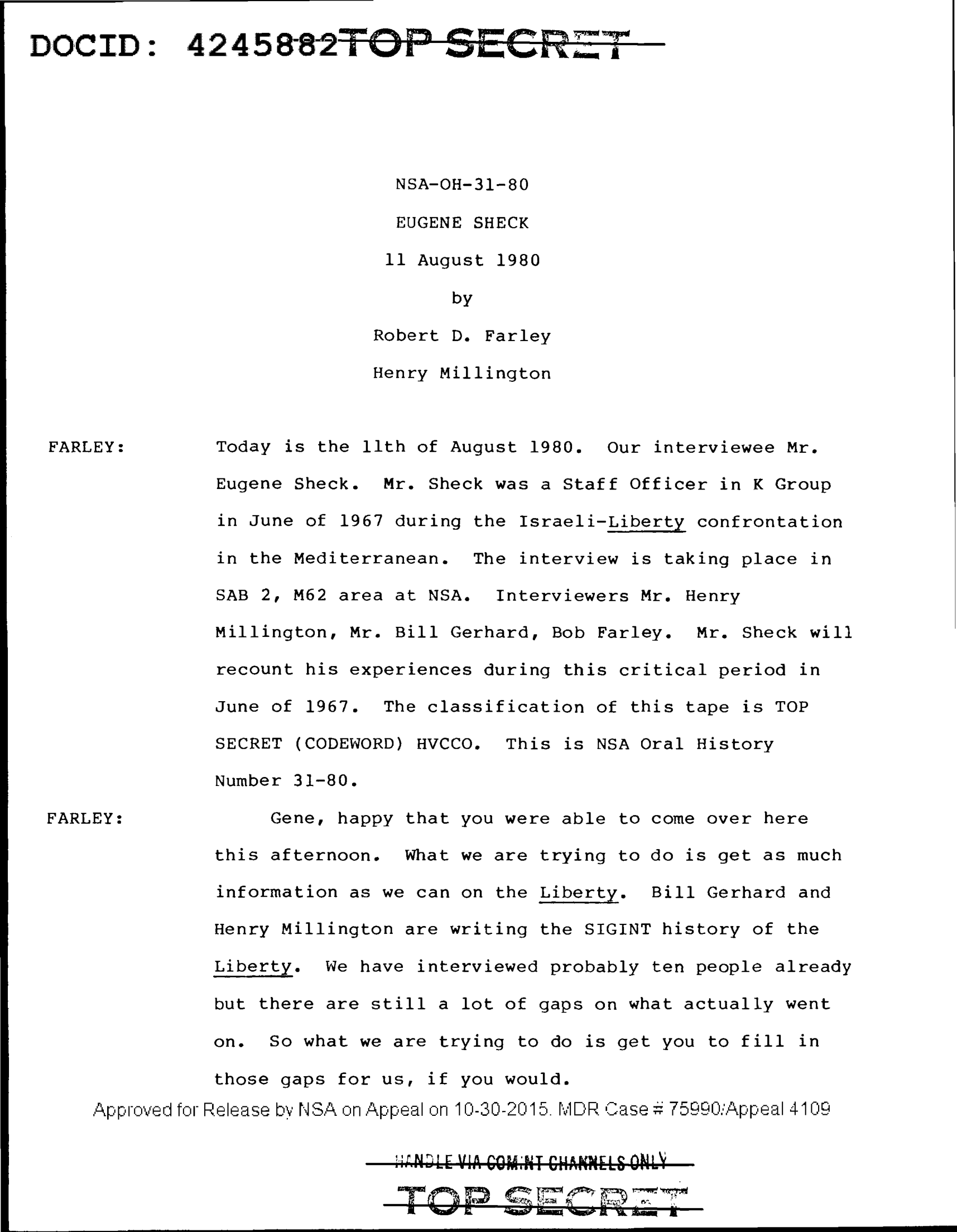 NSA oral history OH-31-80 — Eugene Sheck, K Group staff officer during the 1967 