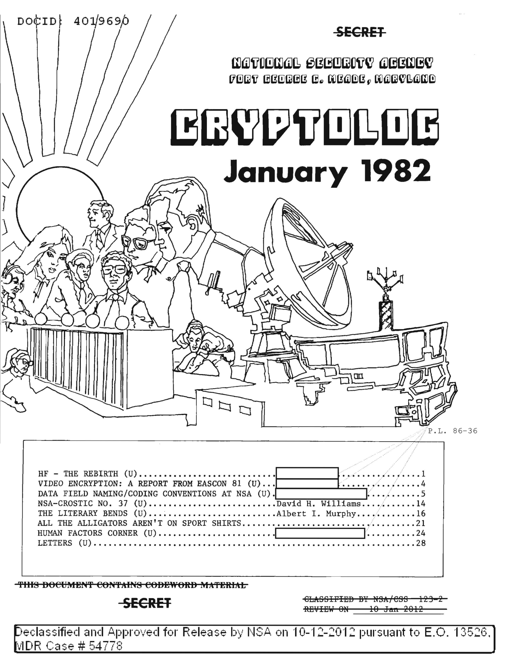 Cryptolog, Vol. IX No. 1, January 1982 — HF: the rebirth; video encryption (EASC