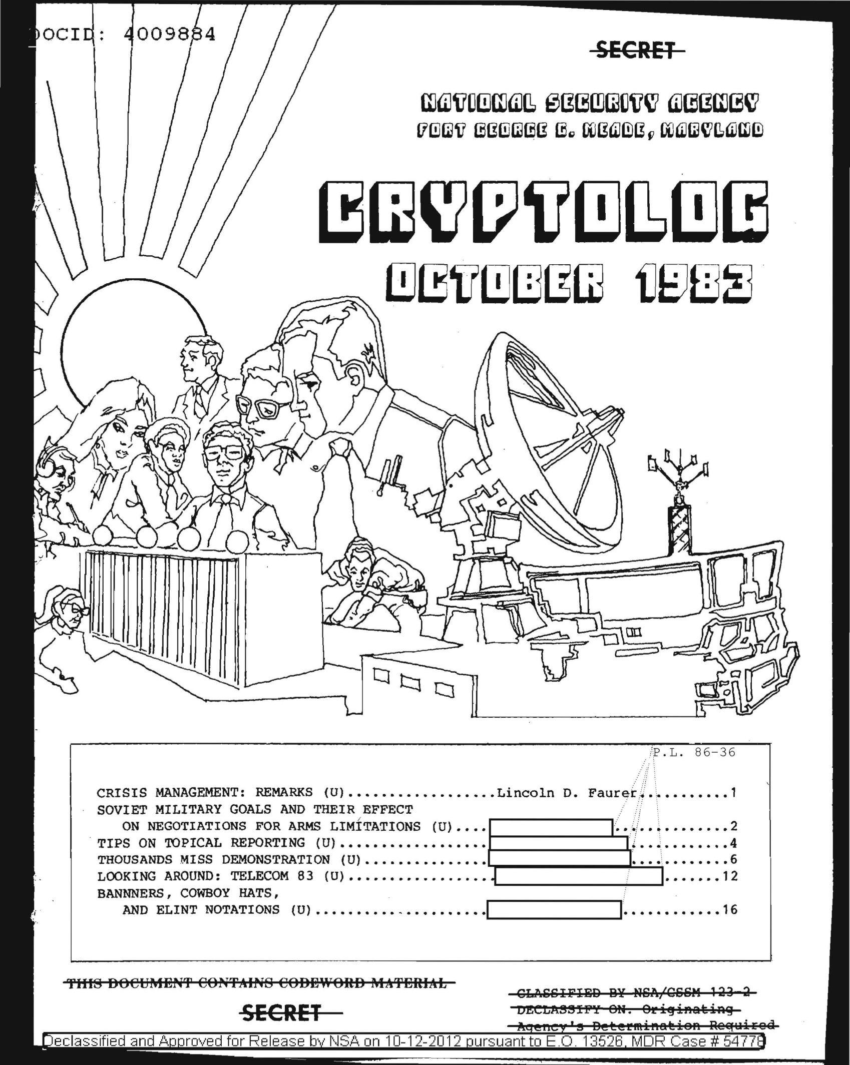 Cryptolog, Vol. X No. 10, October 1983 — crisis management; Soviet military goal