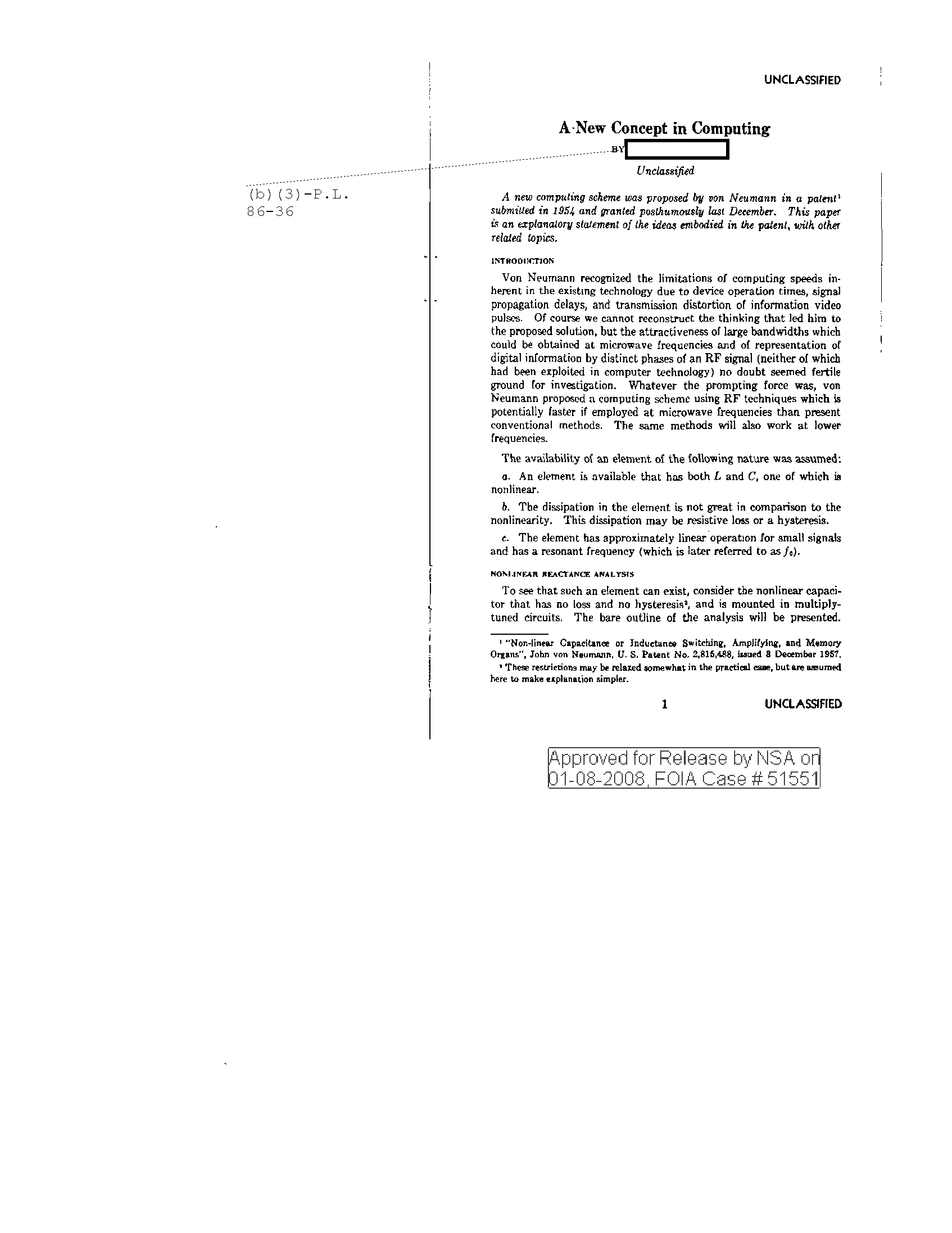 A new concept in computing — explanatory paper on von Neumann's 1954 computing-s