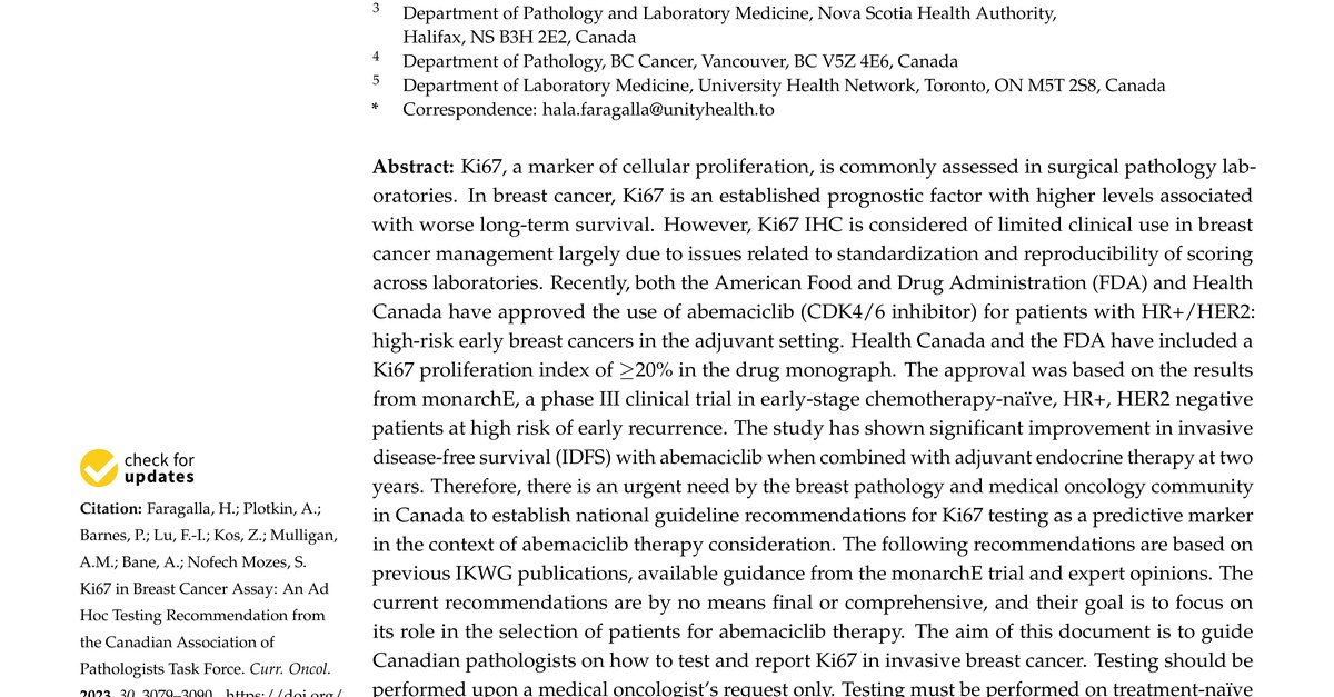 Ki67 in Breast Cancer Assay: An Ad Hoc Testing Recommendation from the Canadian Association of Pathologists Task Force
