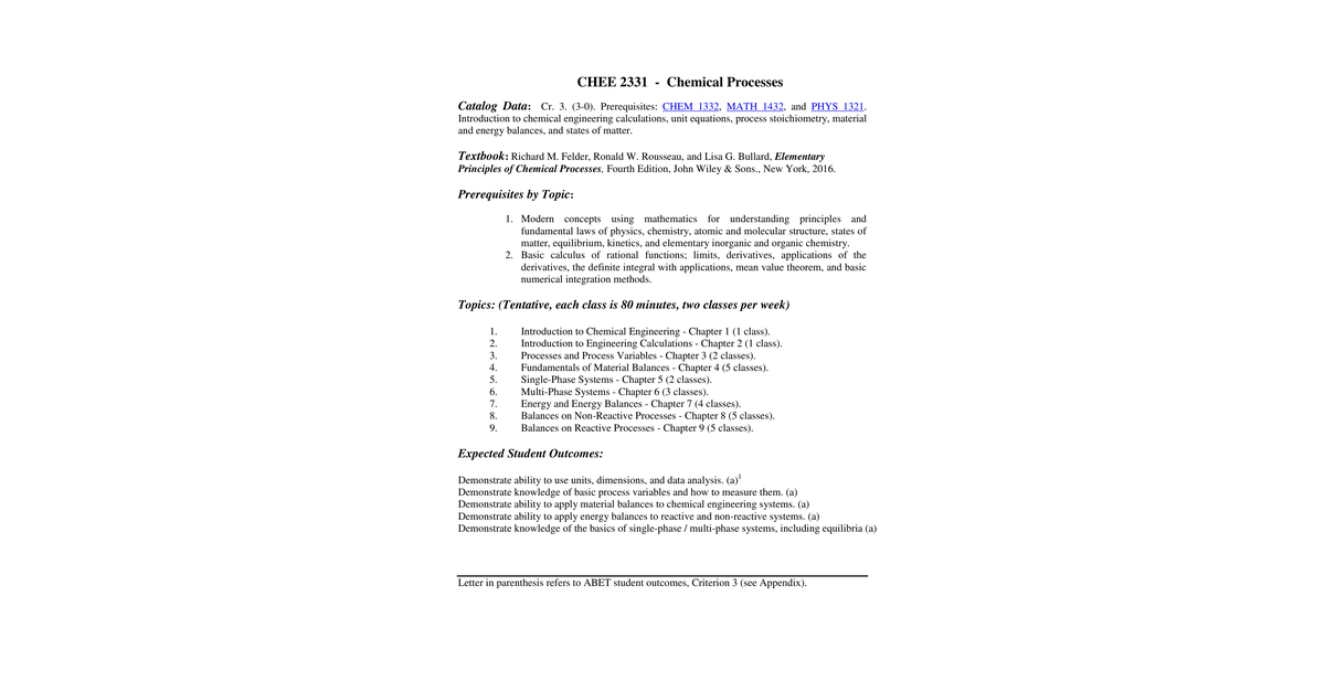 CHEE 2331 Spring 2017 Syllabus Corrected
