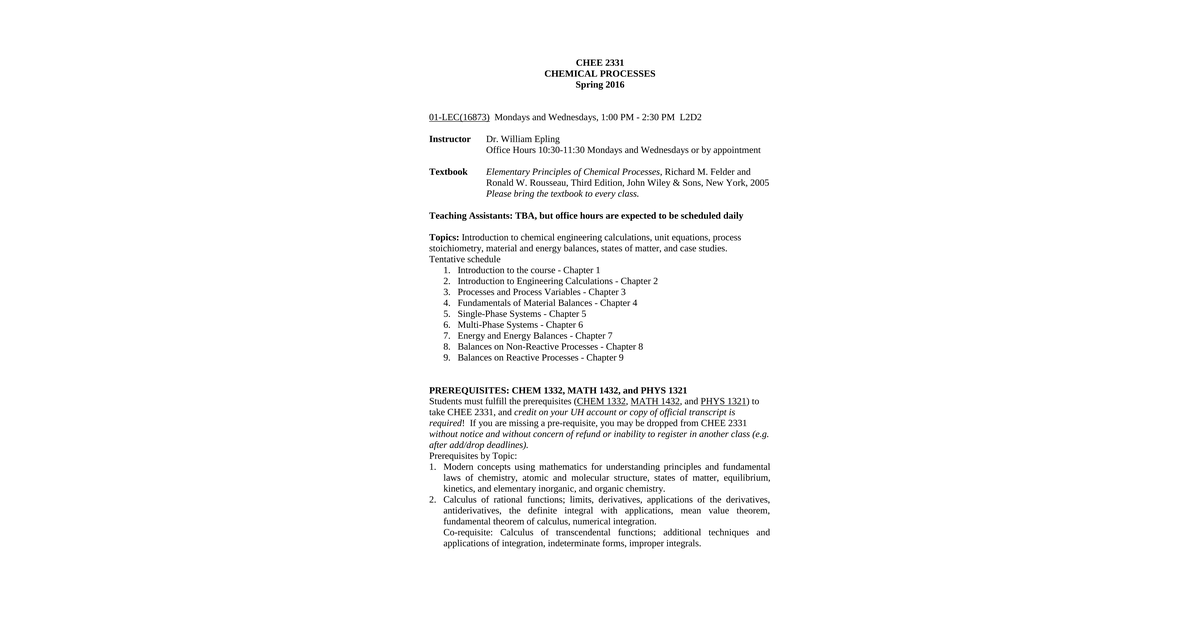 Syllabus CHEE 2331 Spring 2016 R1