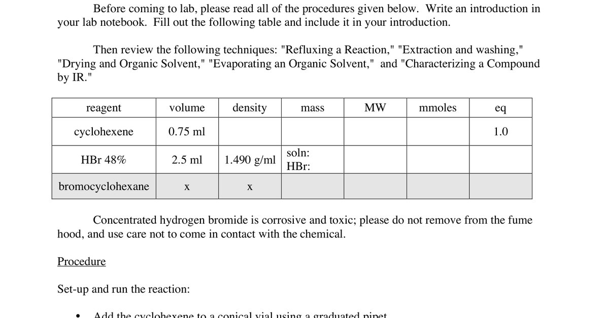 Addition of HBr to Cyclohexene