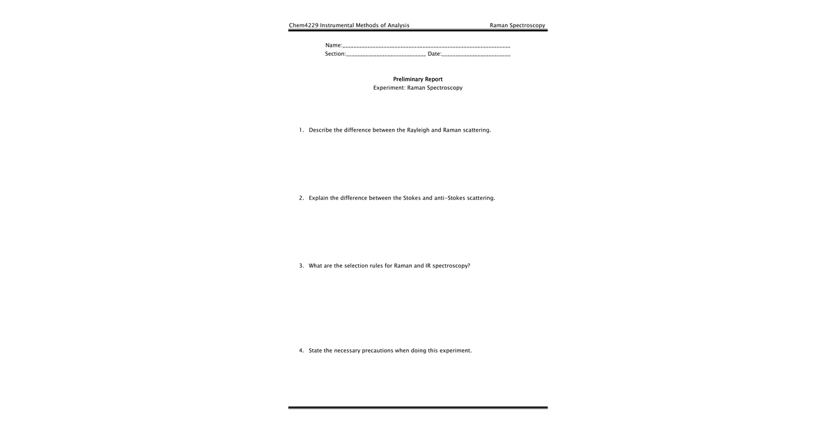 10 Raman Expt Xylenes Prelab Questions