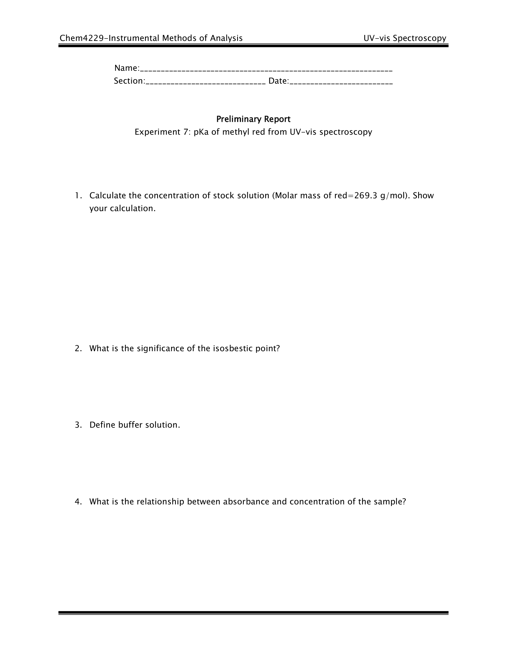 05 Pka Of Methyl Red Uv Vis Expt Prelab Questions