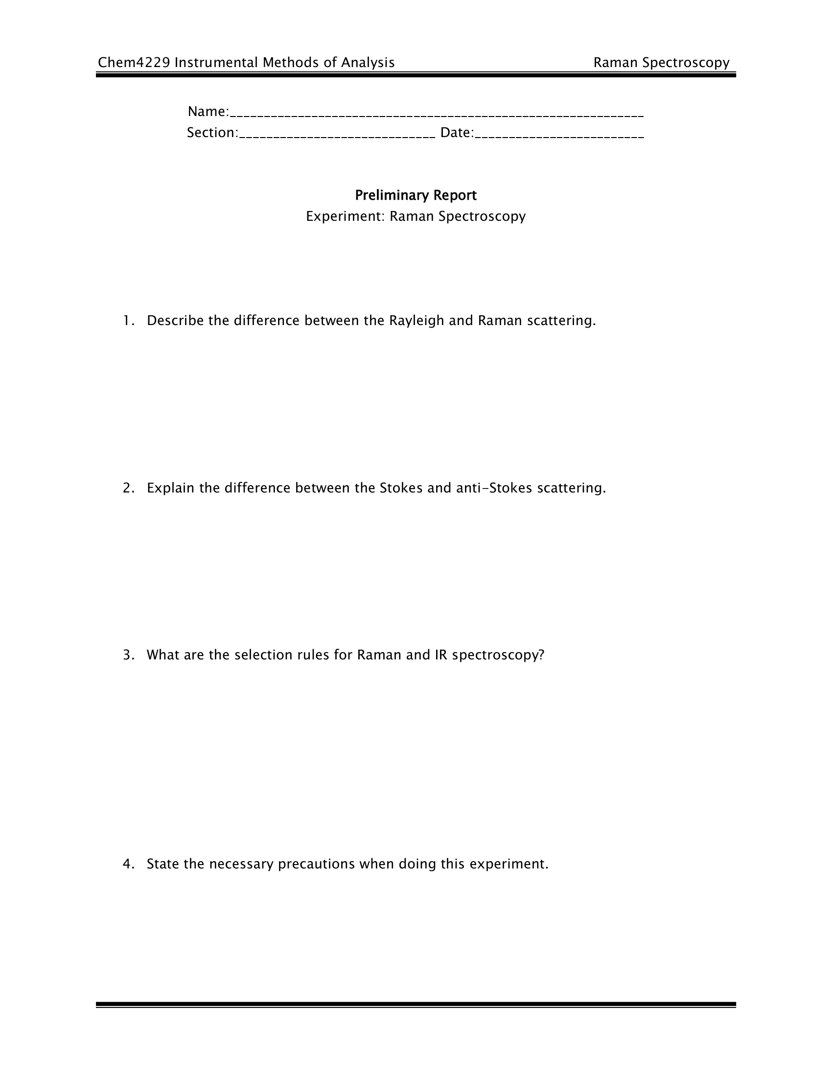 10 Raman Expt Xylenes Prelab Questions