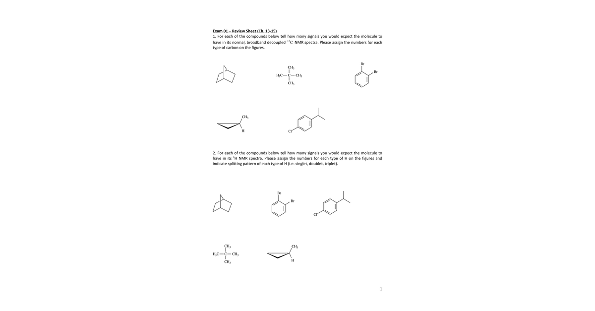 CHEM 2425 Exam 01 Review Sheet