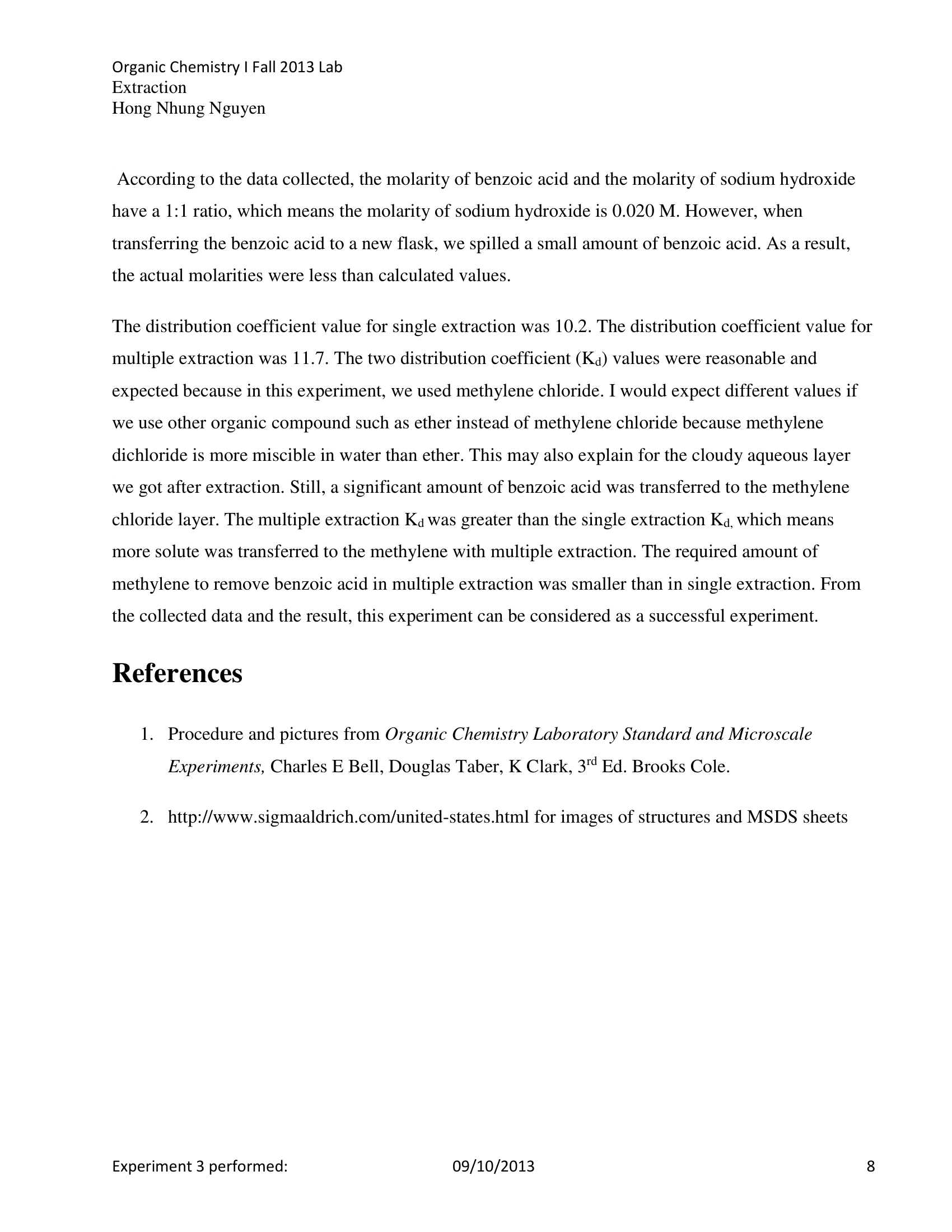Chem 2425 Example Lab Report Hong Benzoic Acid Extraction