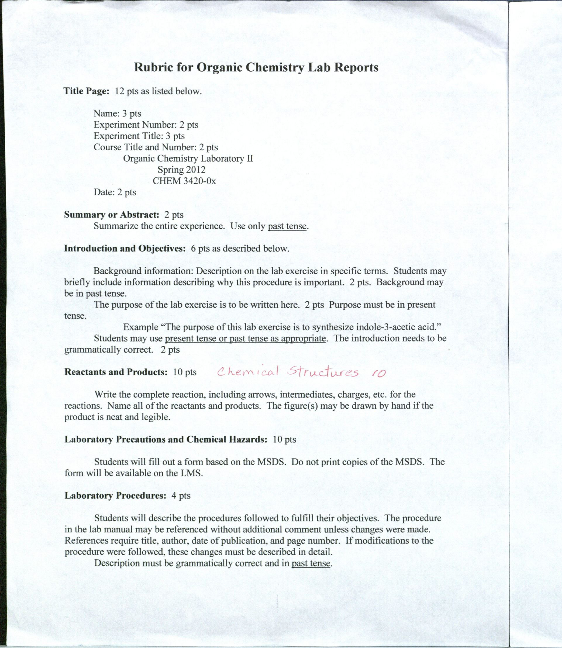 Chem 2425 How A Lab Report Is Graded