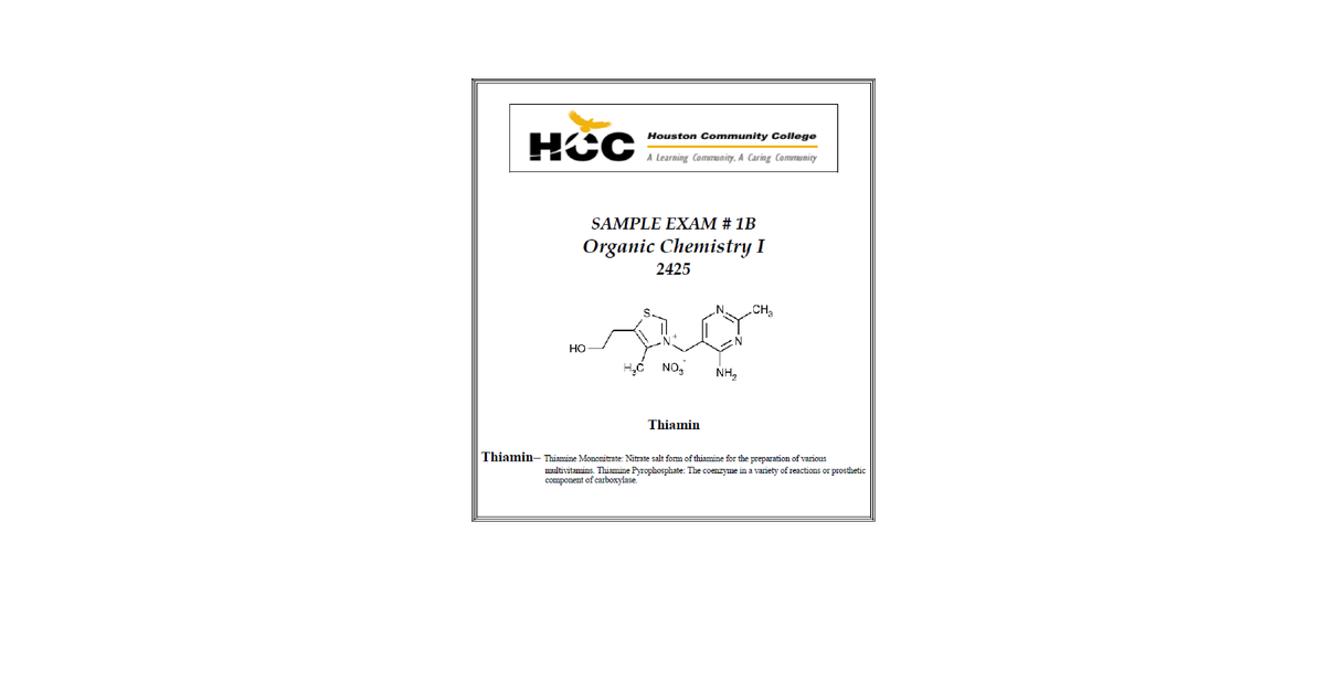 CHEM 2425 Practice Exam 01B
