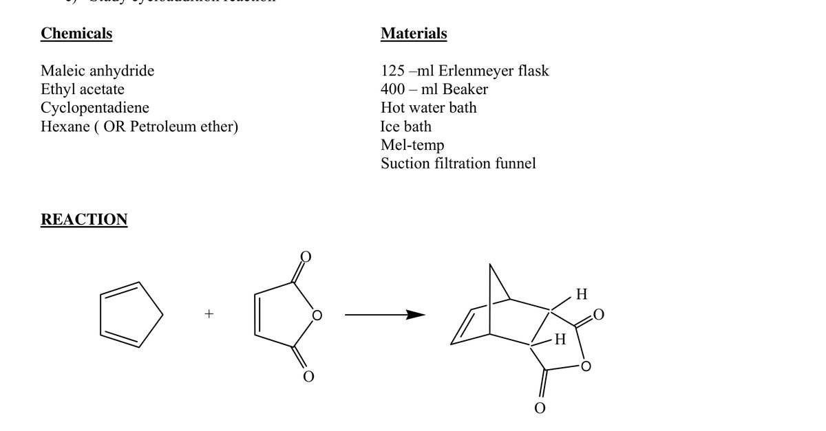 Experiment 02 Diels Alder Reaction Preparation of Endo norbornene 5,6 cis carboxylic anhydride