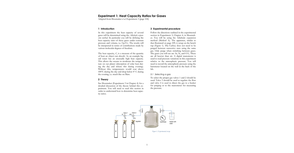 Experiment 01 Heat Capacity Ratios For Gases