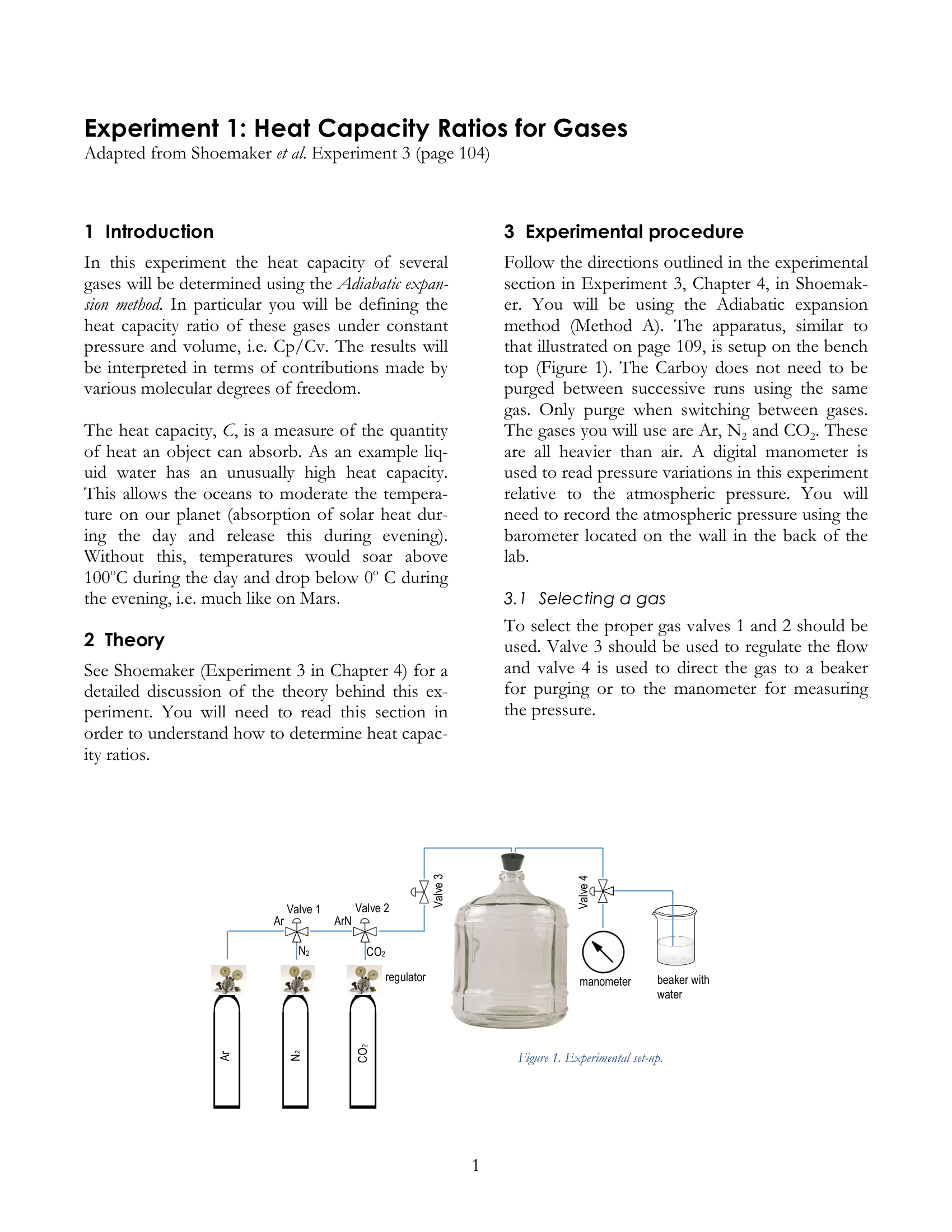 Experiment 01. Heat Capacity Ratios For Gases