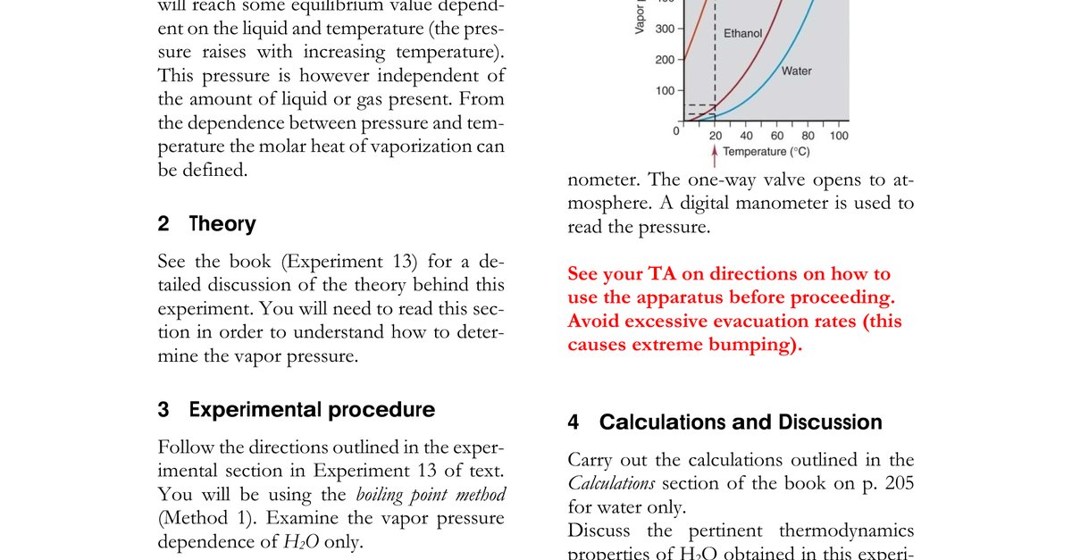 Experiment 03 Vapor Pressure of Pure Liquid
