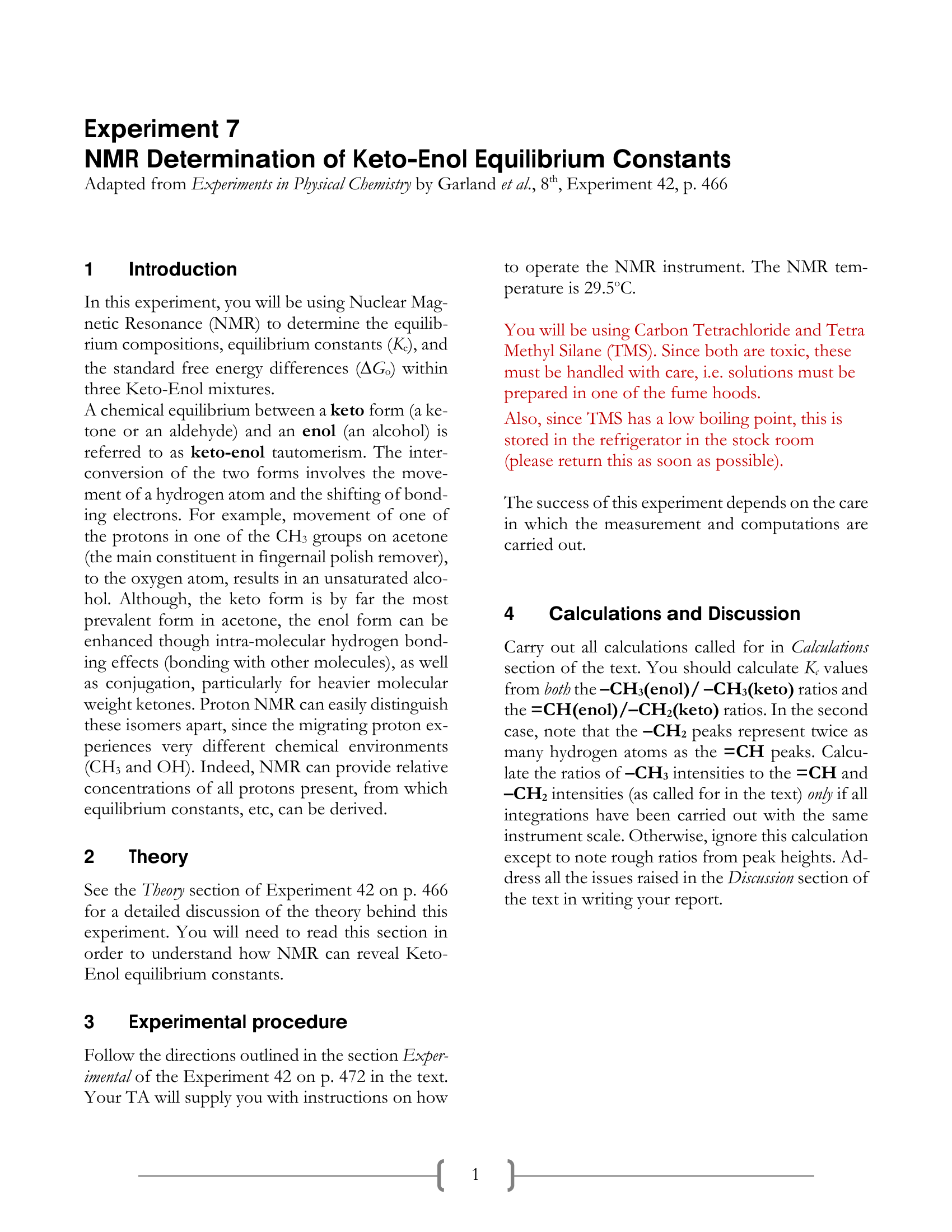 Experiment 07. Nmr Determination Of Keto–Enol Equilibrium Constants