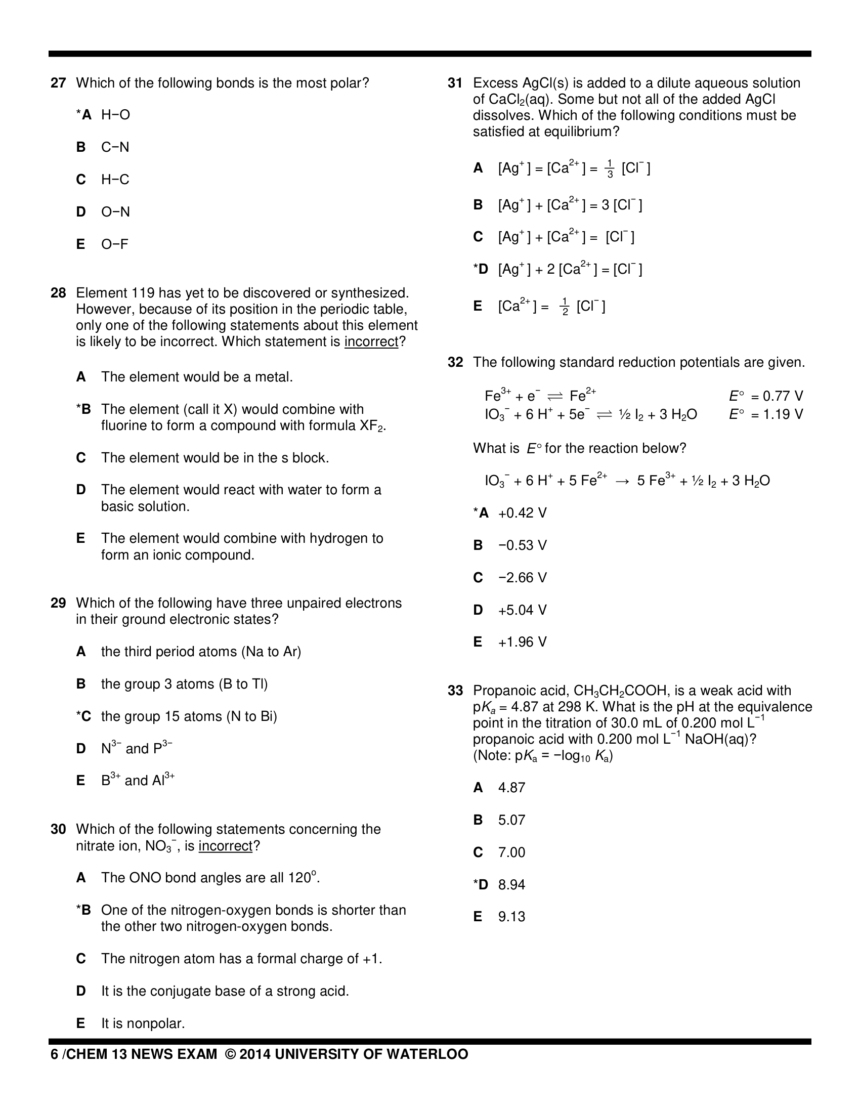 Chem 13 News Exam Solution 2014