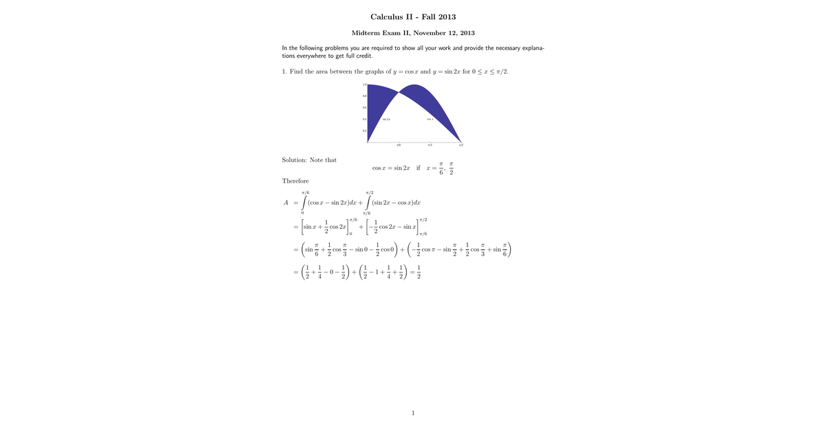 Calculus II 11 Fall 2013 Midterm 2 Solutions
