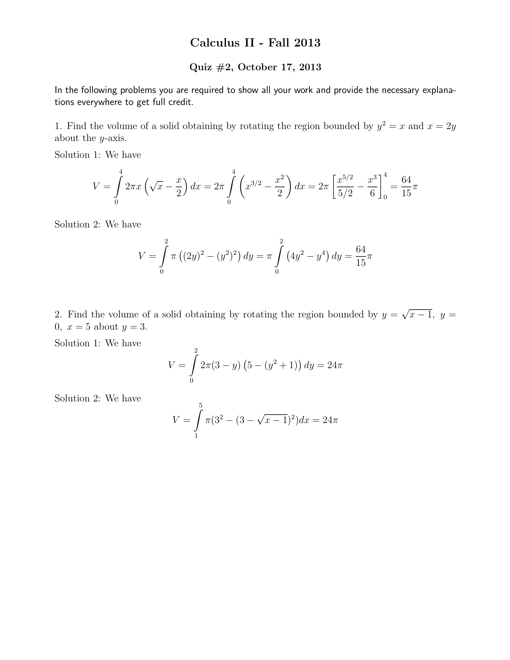 Calculus Ii 11 Fall 2013 Quiz02 Solutions