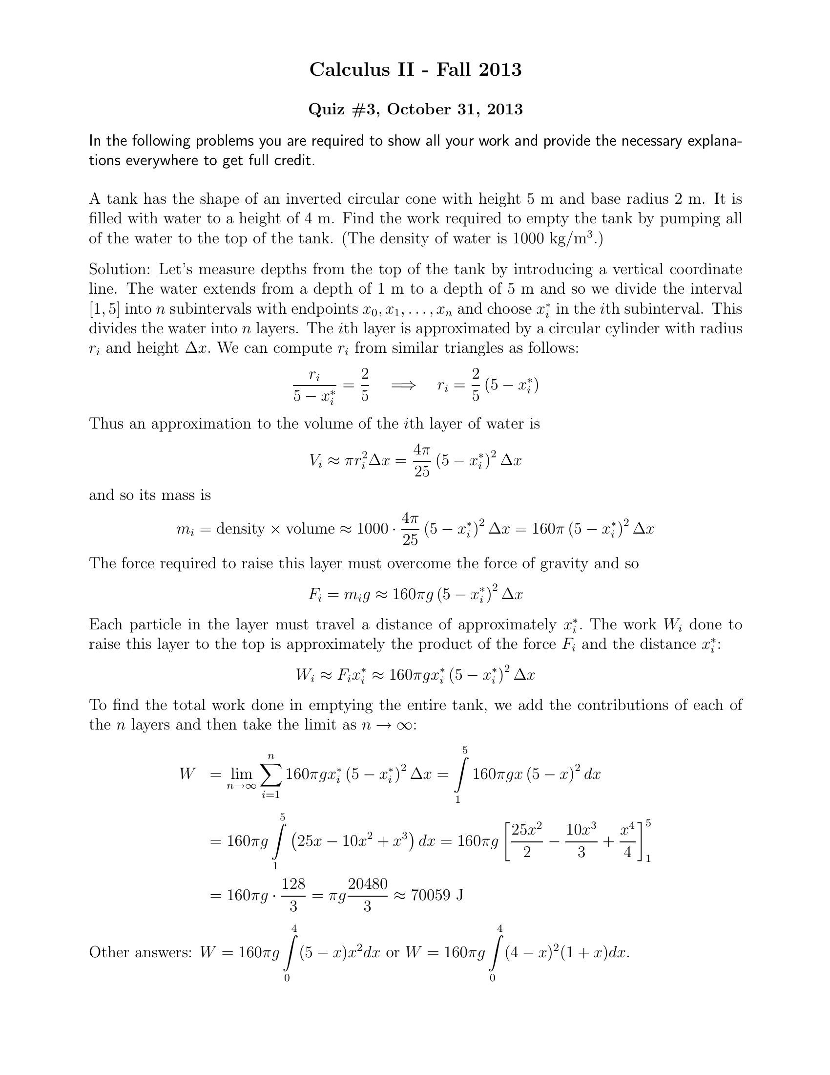 Calculus Ii 11 Fall 2013 Quiz03 Solutions
